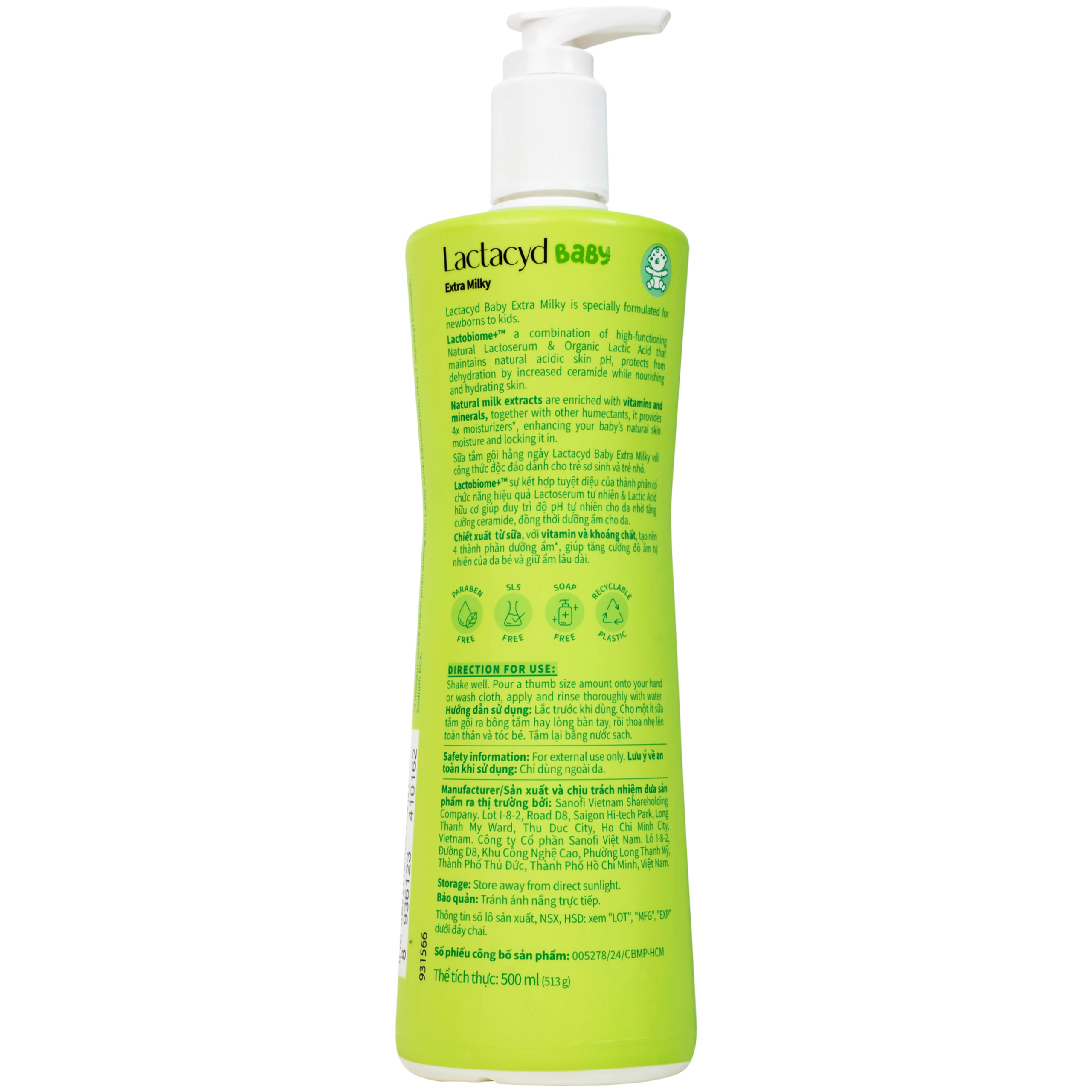 Sữa tắm gội cho bé Lactacyd Milky Baby Sanofi bảo vệ và nuôi dưỡng da (500ml)