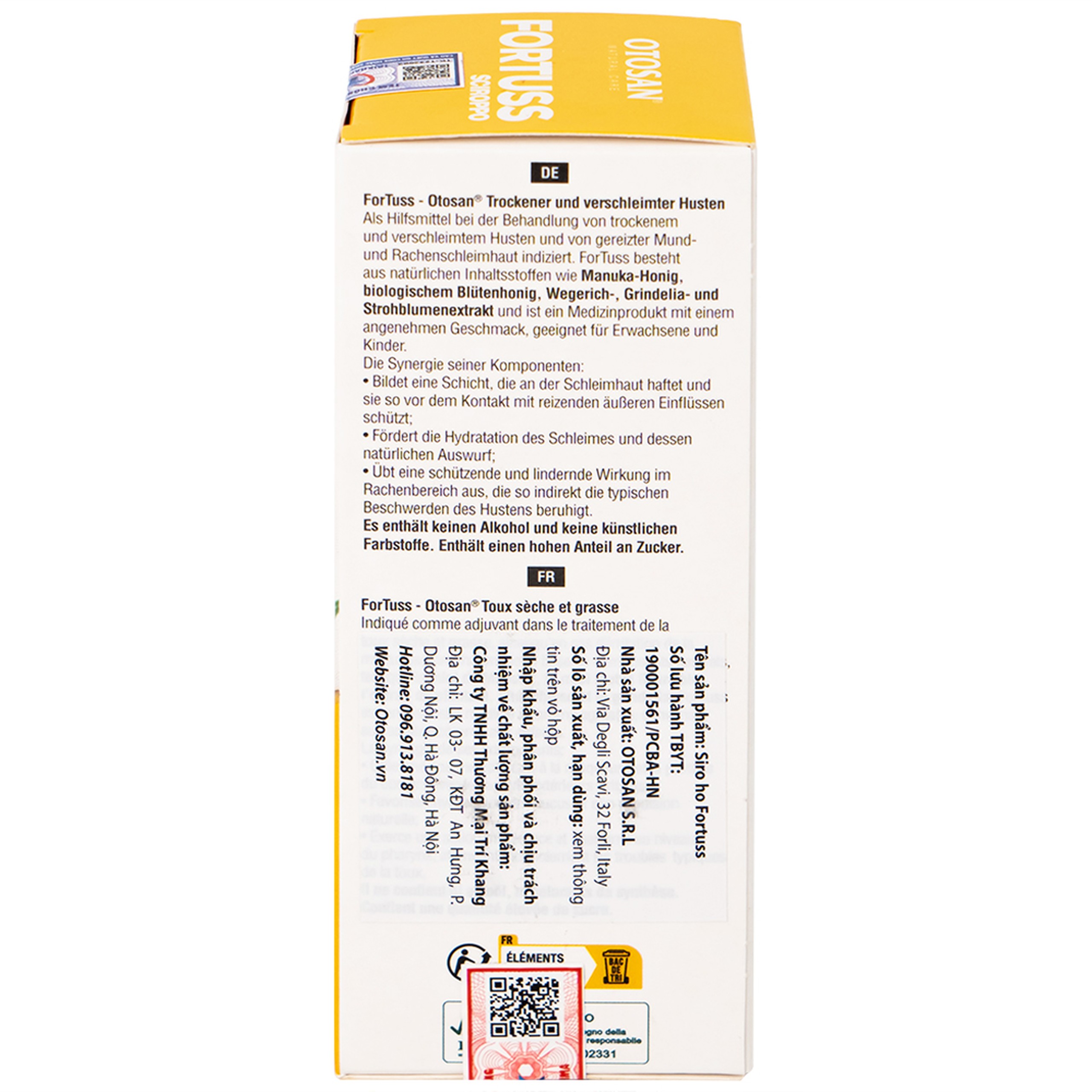 Siro ho Fortuss Otosan 180g hỗ trợ làm dịu cơn ho hiệu quả, bảo vệ niêm mạc 