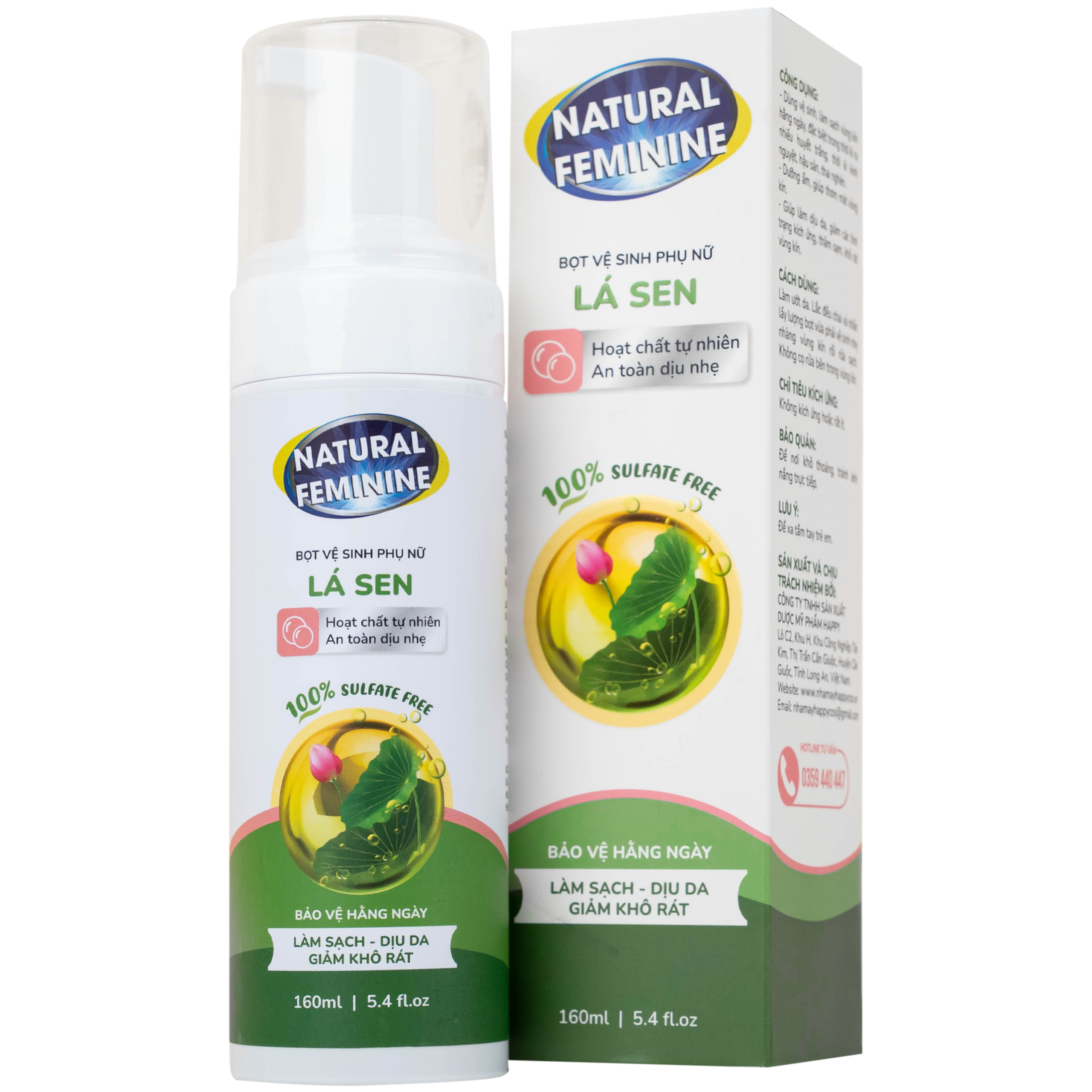 Dung dịch vệ sinh phụ nữ dạng bọt Natural Feminine làm sạch, không gây khô rát kích ứng (160ml)