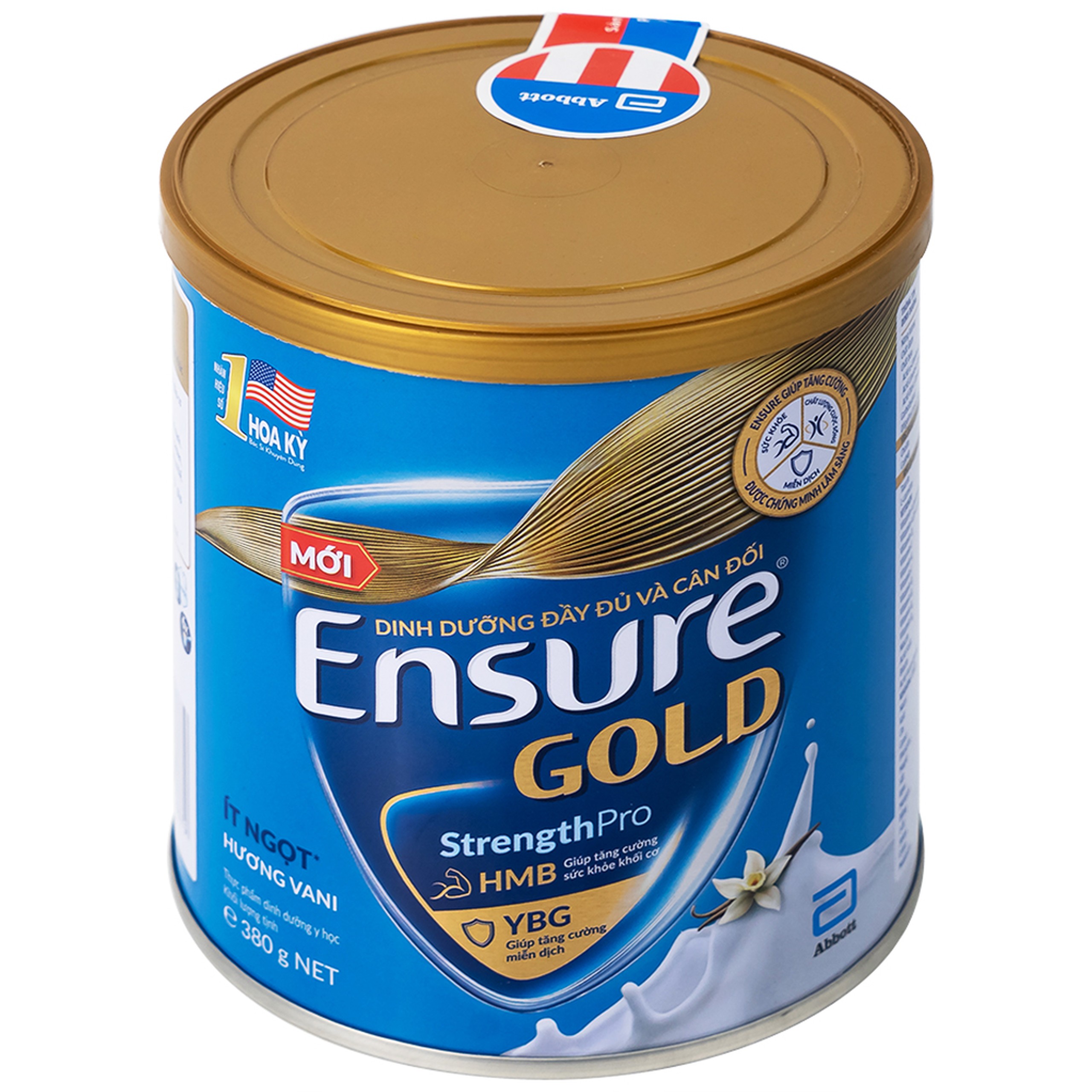 Sữa bột Ensure Gold StrengthPro Abbott hương vani, ít ngọt, tăng cường sức khỏe khối cơ, tăng miễn dịch (380g)