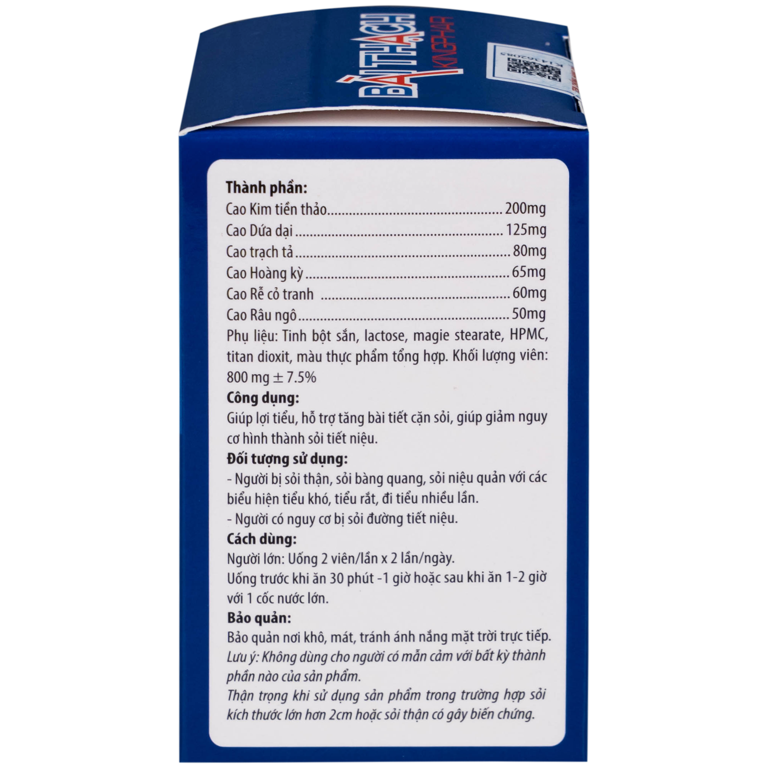 Viên uống Bài Thạch Kingphar lợi tiểu, hỗ trợ giảm nguy cơ viêm đường tiết niệu (60 viên)