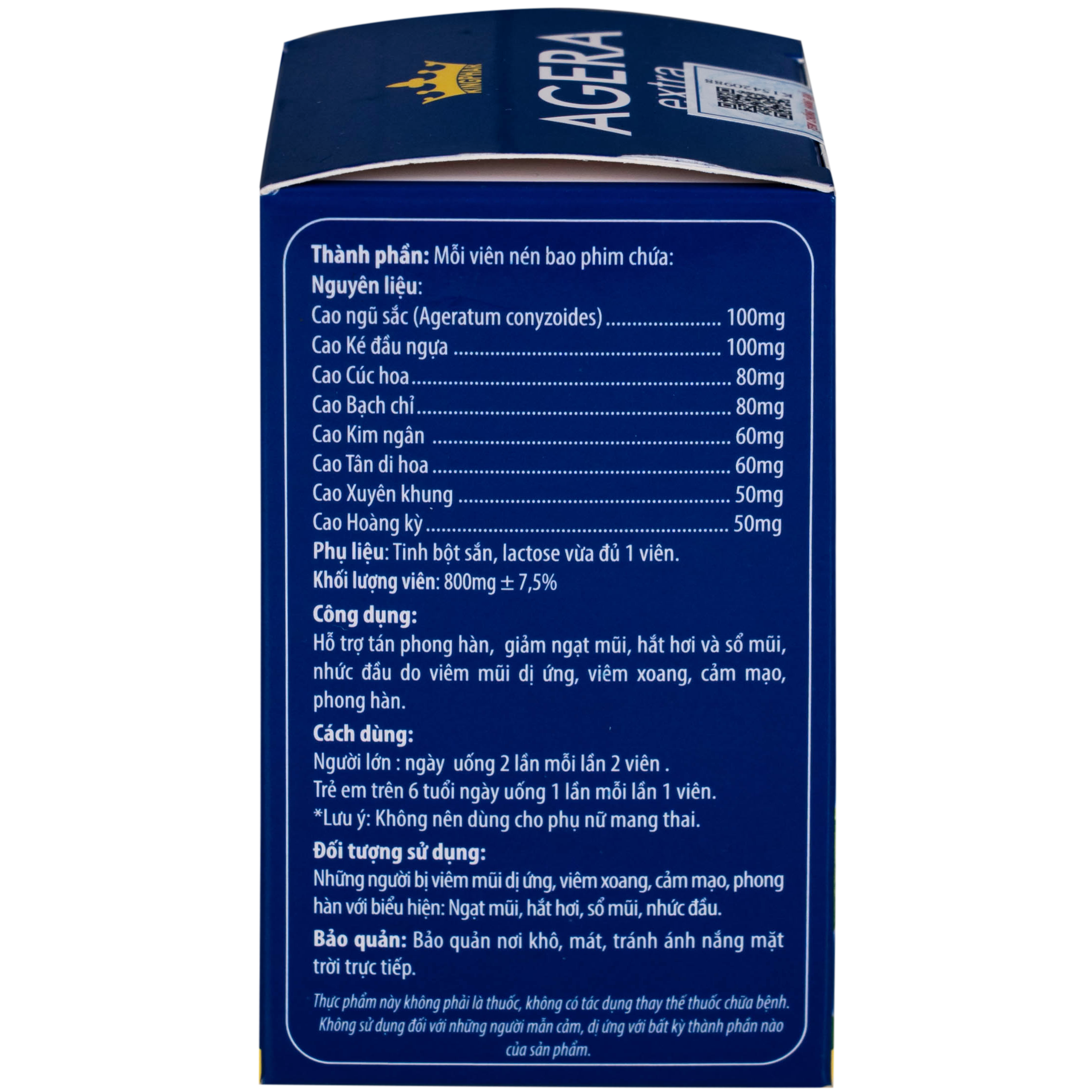 Viên uống Agera Extra Kingphar hỗ trợ giảm ngạt mũi, hắt hơi (60 viên)