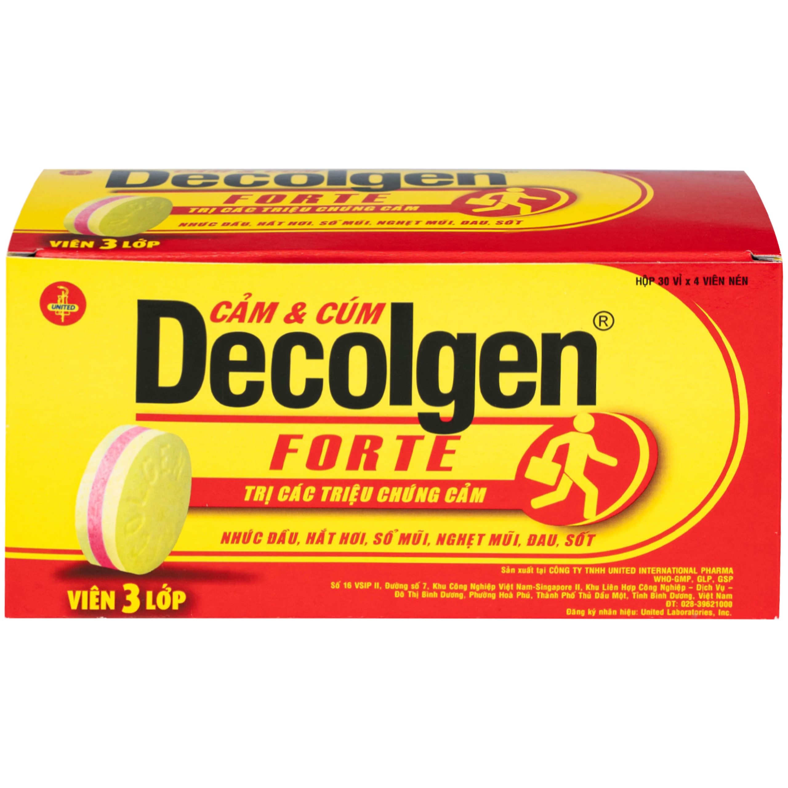 Thuốc Decolgen Forte United giảm các triệu chứng cảm cúm, sốt, đau họng, nghẹt mũi (30 vỉ x 4 viên)