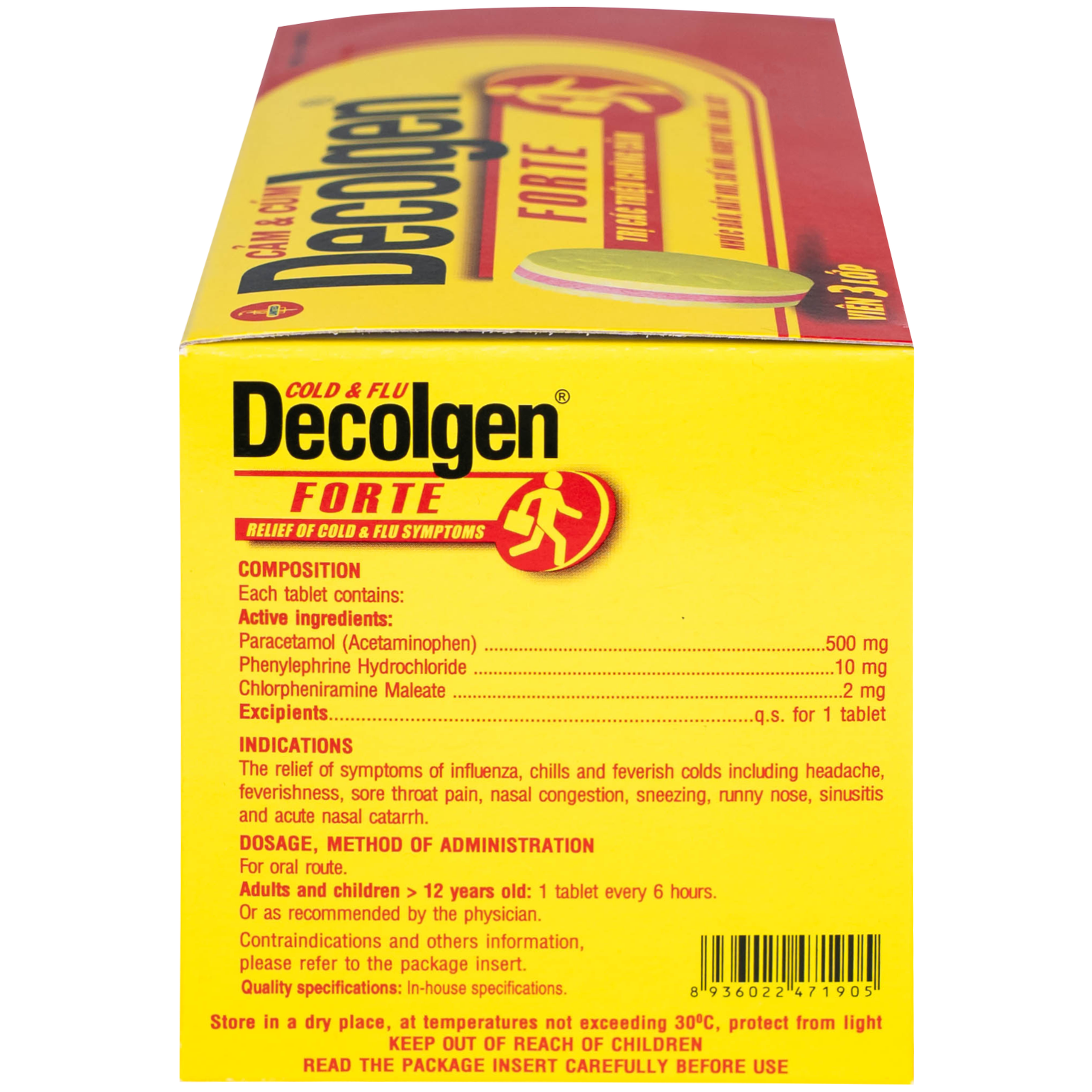 Thuốc Decolgen Forte United giảm các triệu chứng cảm cúm, sốt, đau họng, nghẹt mũi (30 vỉ x 4 viên)
