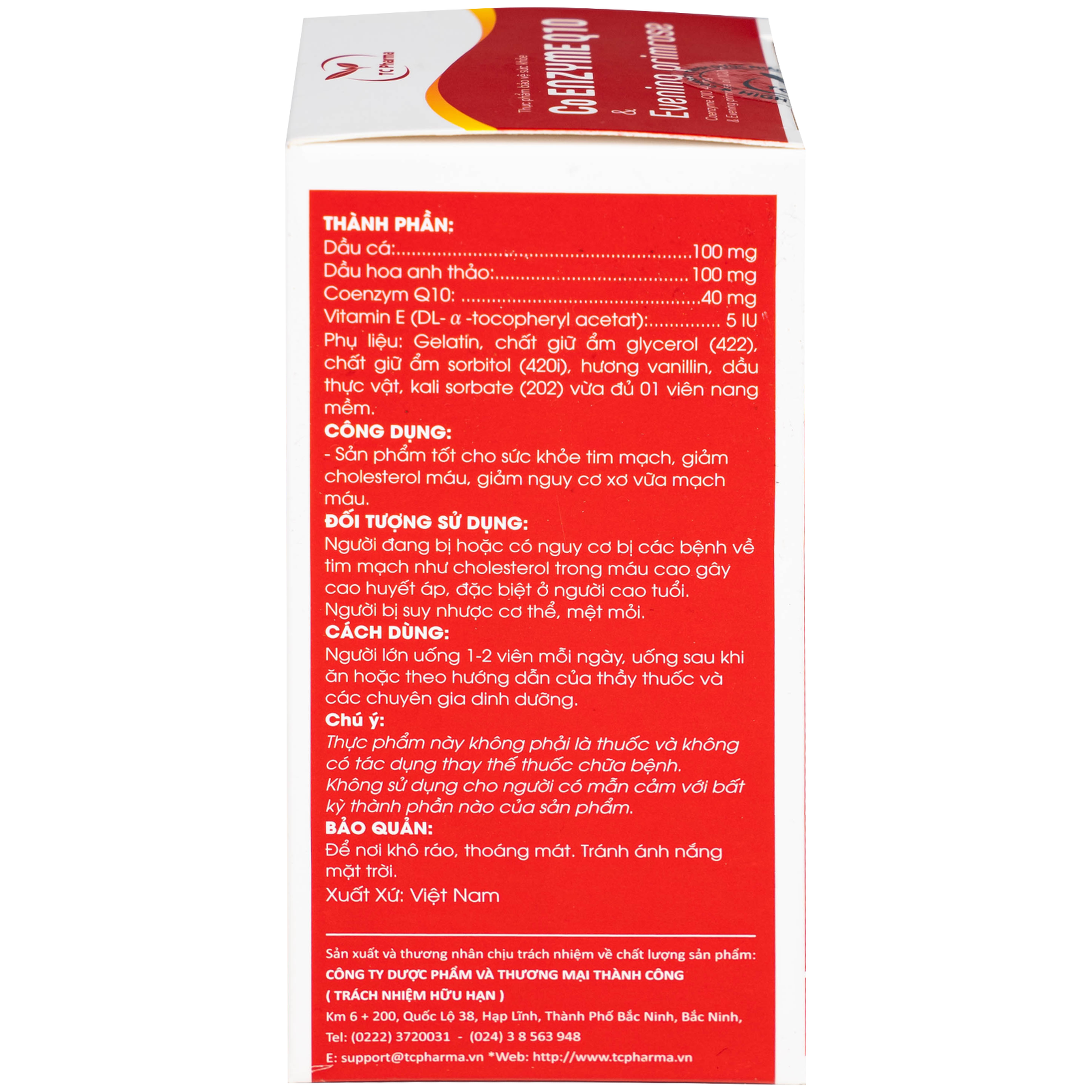 Viên uống Co Enzyme Q10 & Evening primrose Thành Công hỗ trợ chức năng tim mạch (30 viên)