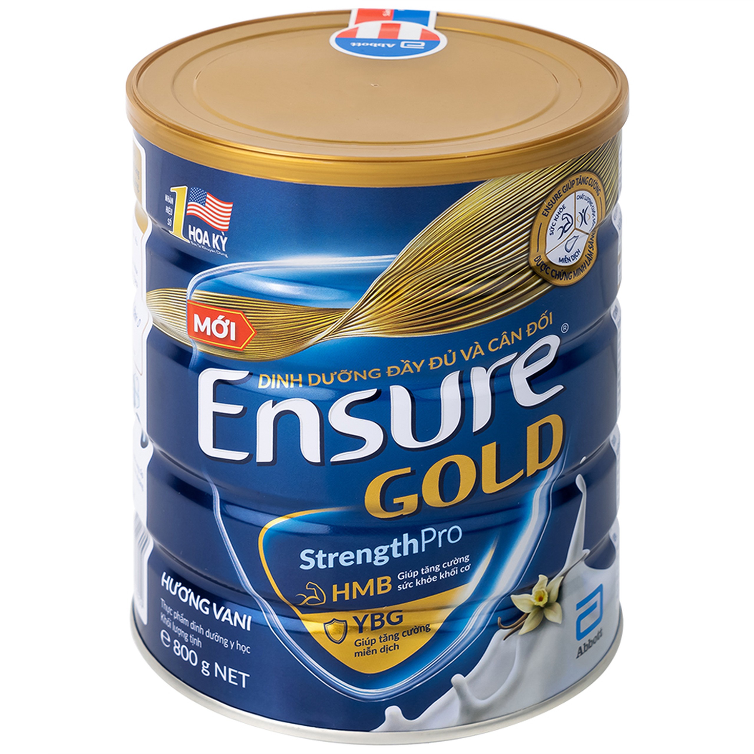 Sữa bột Ensure Gold StrengthPro Abbott hương vani tăng cường sức khỏe khối cơ, tăng miễn dịch (800g)