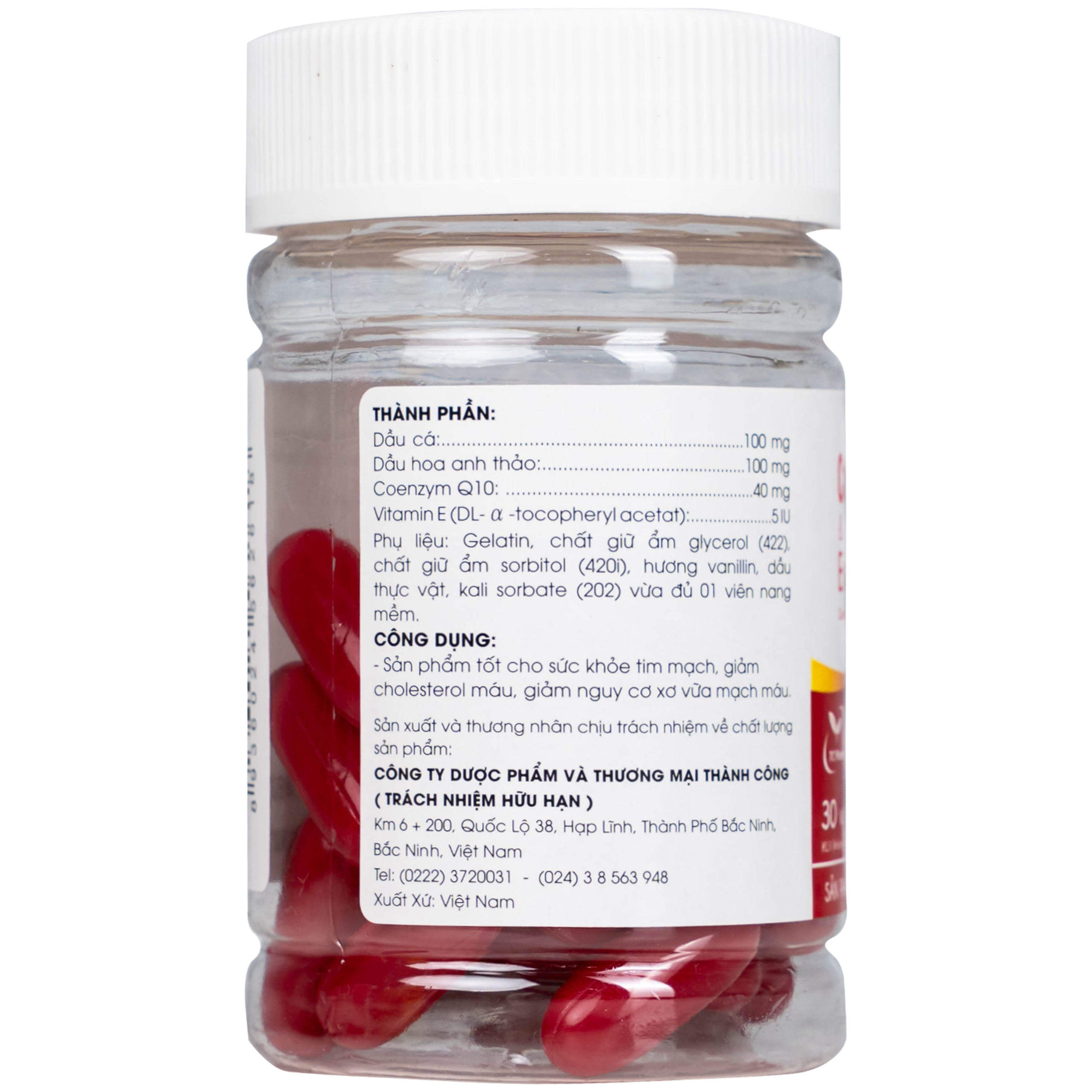 Viên uống Co Enzyme Q10 & Evening primrose Thành Công hỗ trợ chức năng tim mạch (30 viên)