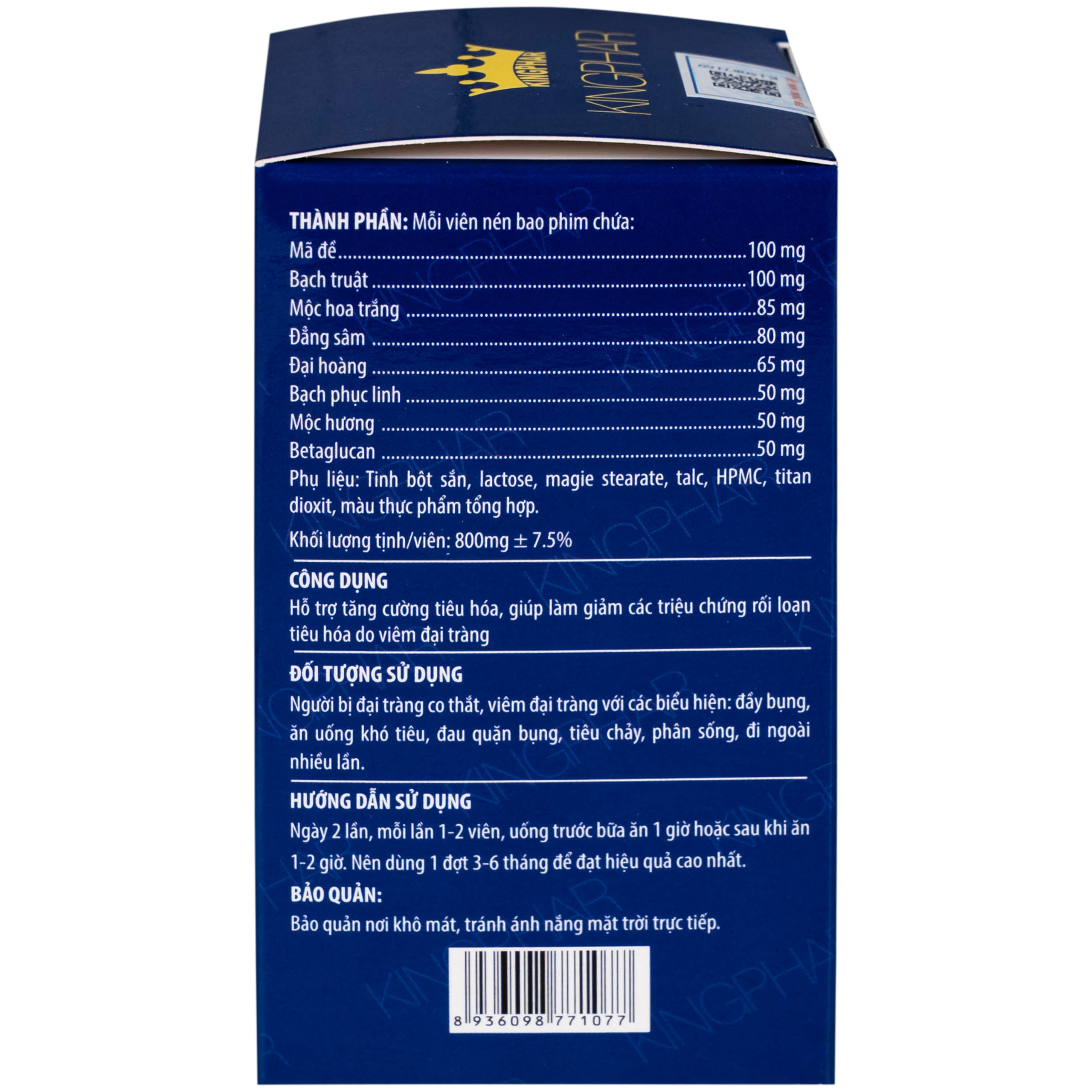 Viên uống hỗ trợ tăng cường tiêu hóa cho người viêm đại tràng Tràng Bát Vị-Codanbe Kingphar (60 viên)