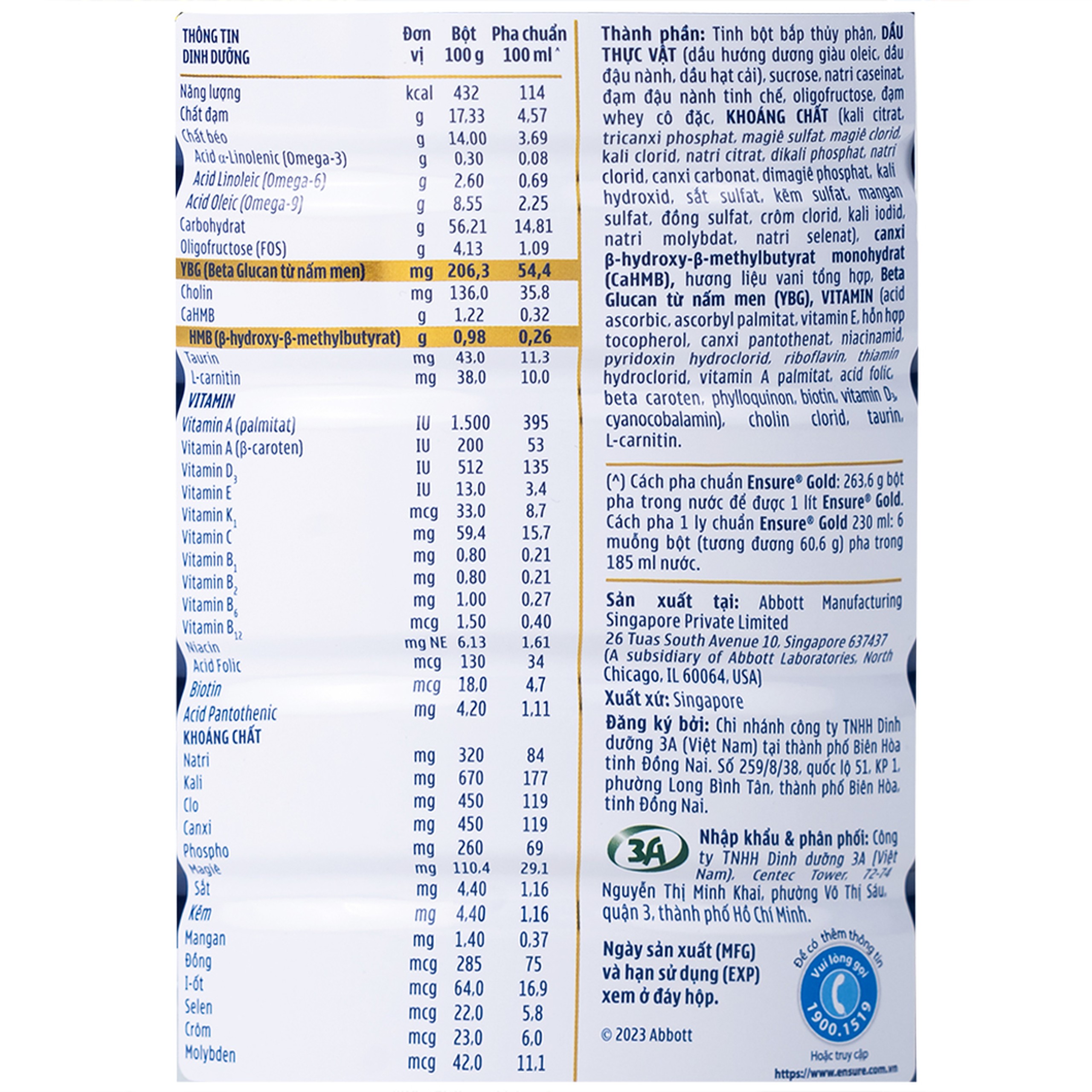 Sữa bột Ensure Gold StrengthPro Abbott hương vani tăng cường sức khỏe khối cơ, tăng miễn dịch (800g)