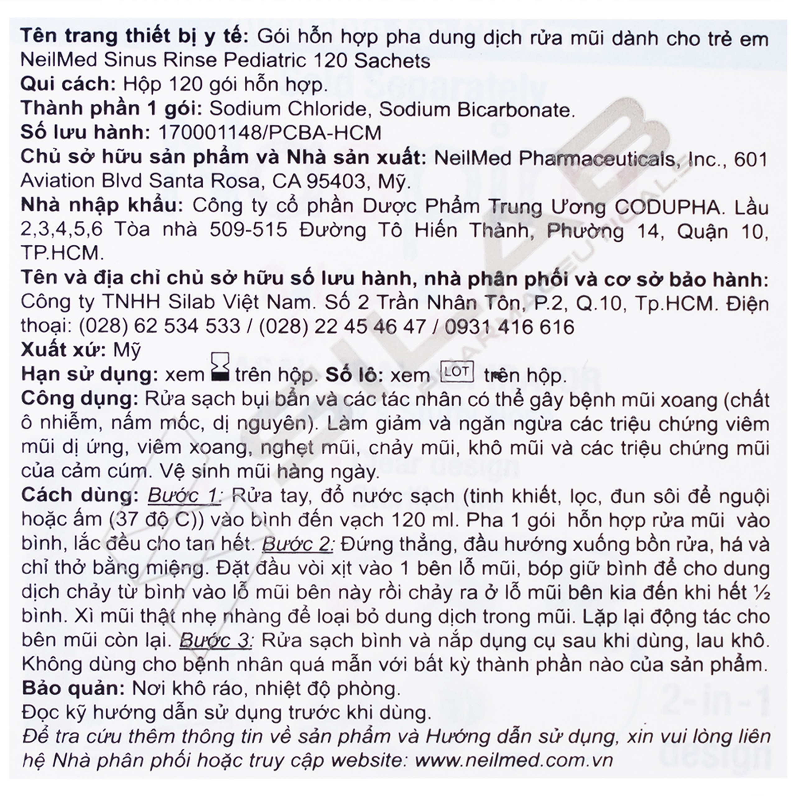 Bột pha rửa mũi trẻ em Neilmed Sinus Rinse Kids (120 gói) dùng cho trẻ từ 4 đến 10 tuổi