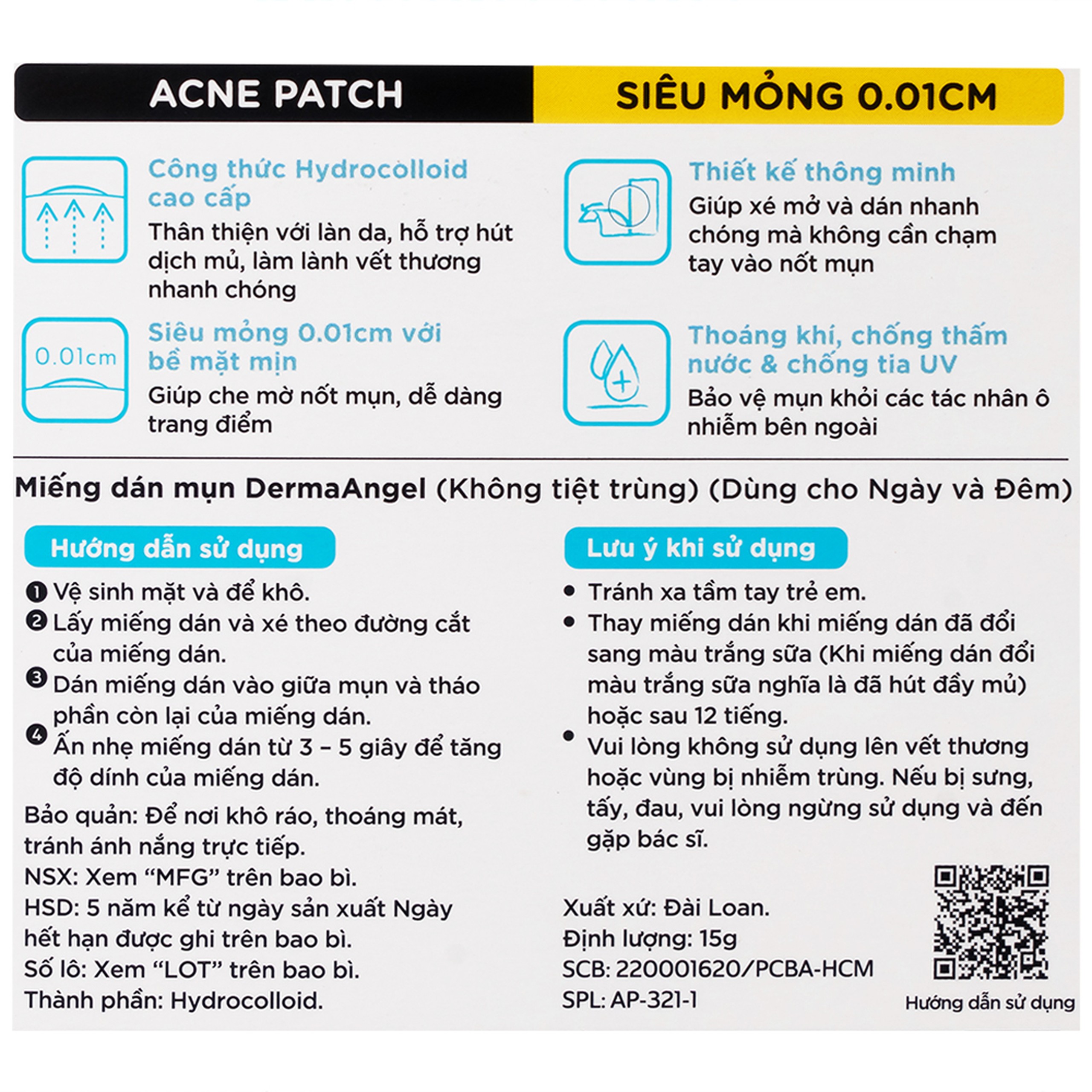 Miếng dán mụn ban ngày và đêm Derma Angel (12Đ + 6N miếng) hút mụn, làm lành vết thương sau mụn 