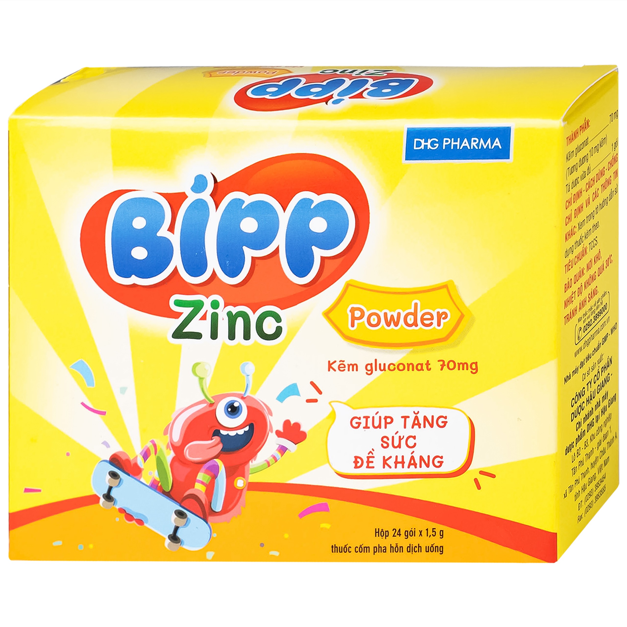 Thuốc Bipp zinc powder 70mg DHG giúp bổ sung kẽm, tăng cường sức để kháng cho trẻ em (24 gói x 1.5g)