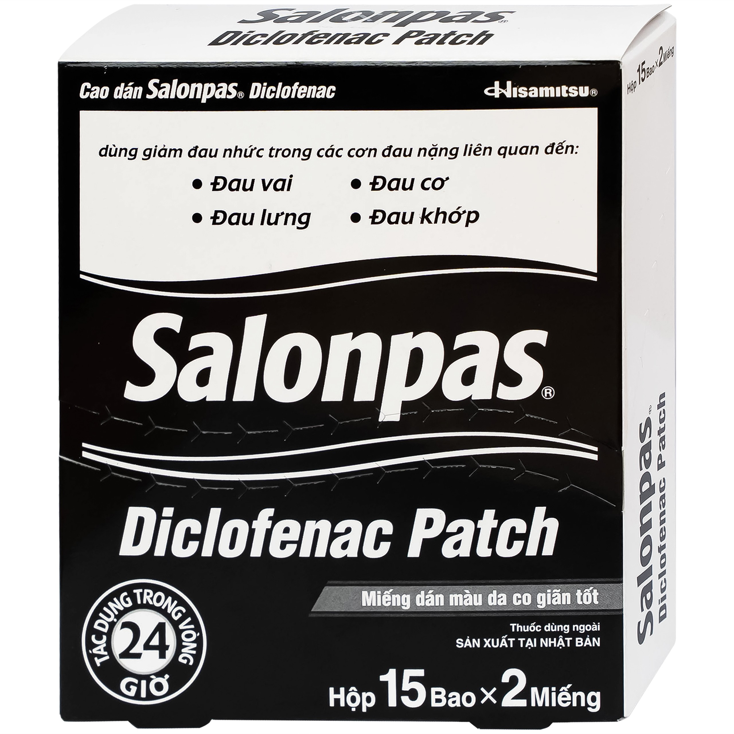 Cao dán Salonpas Diclofenac Patch Hisamitsu giảm đau, kháng viêm đau cơ, đau vai (15 gói x 2 miếng)