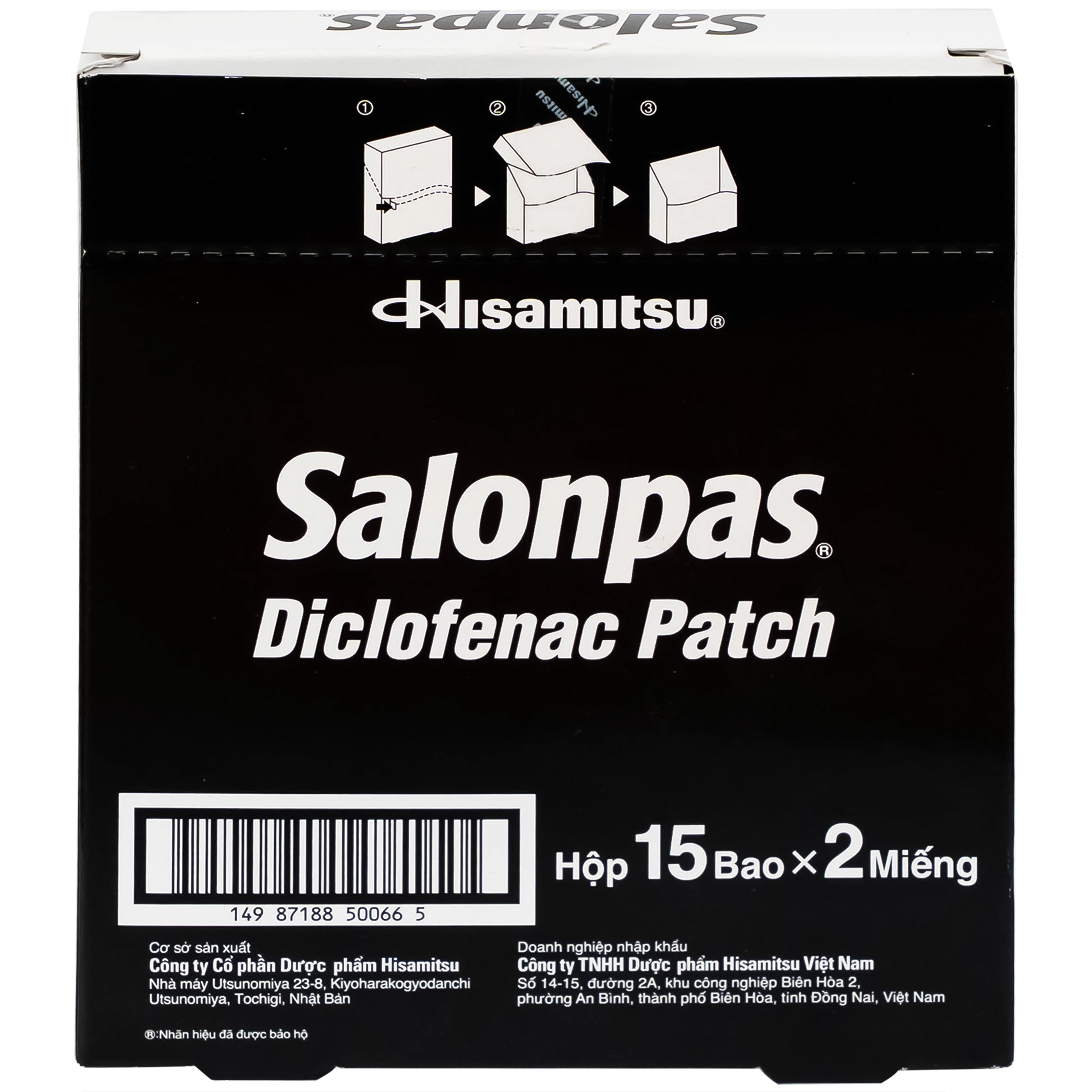 Cao dán Salonpas Diclofenac Patch Hisamitsu giảm đau, kháng viêm đau cơ, đau vai (15 gói x 2 miếng)