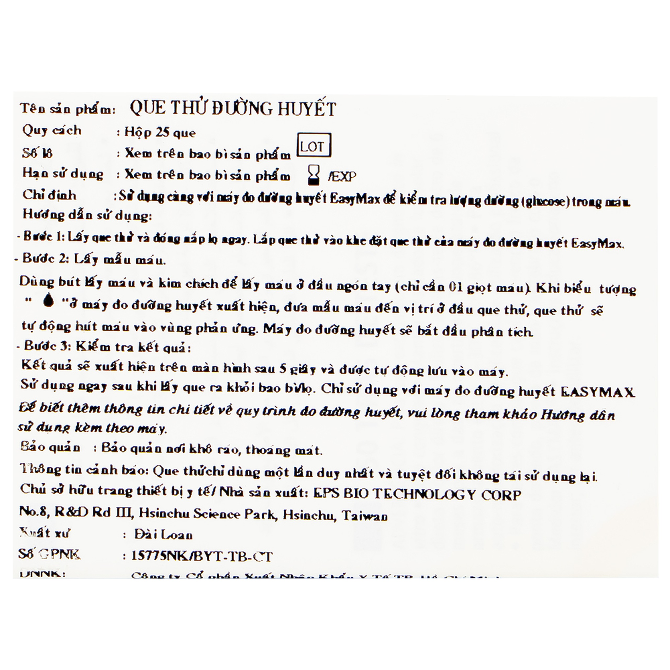 Combo 3 hộp que thử đường huyết Easy Max (25 cái) - tặng máy đo đường huyết Easy Max Tag