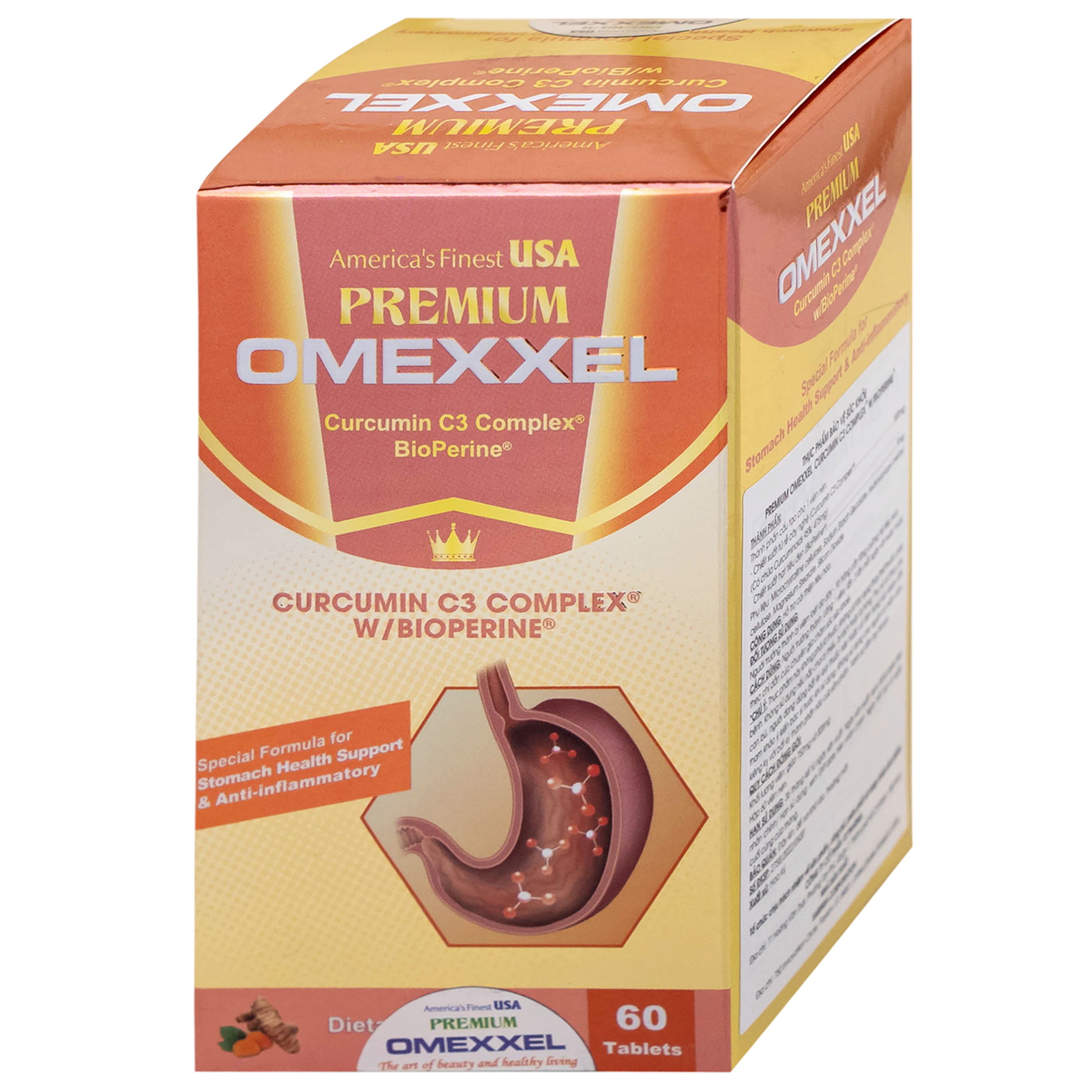 Viên uống Premium Omexxel Curcumin C3 Complex W/Bioperine hỗ trợ cải thiện tiêu hóa (60 viên)