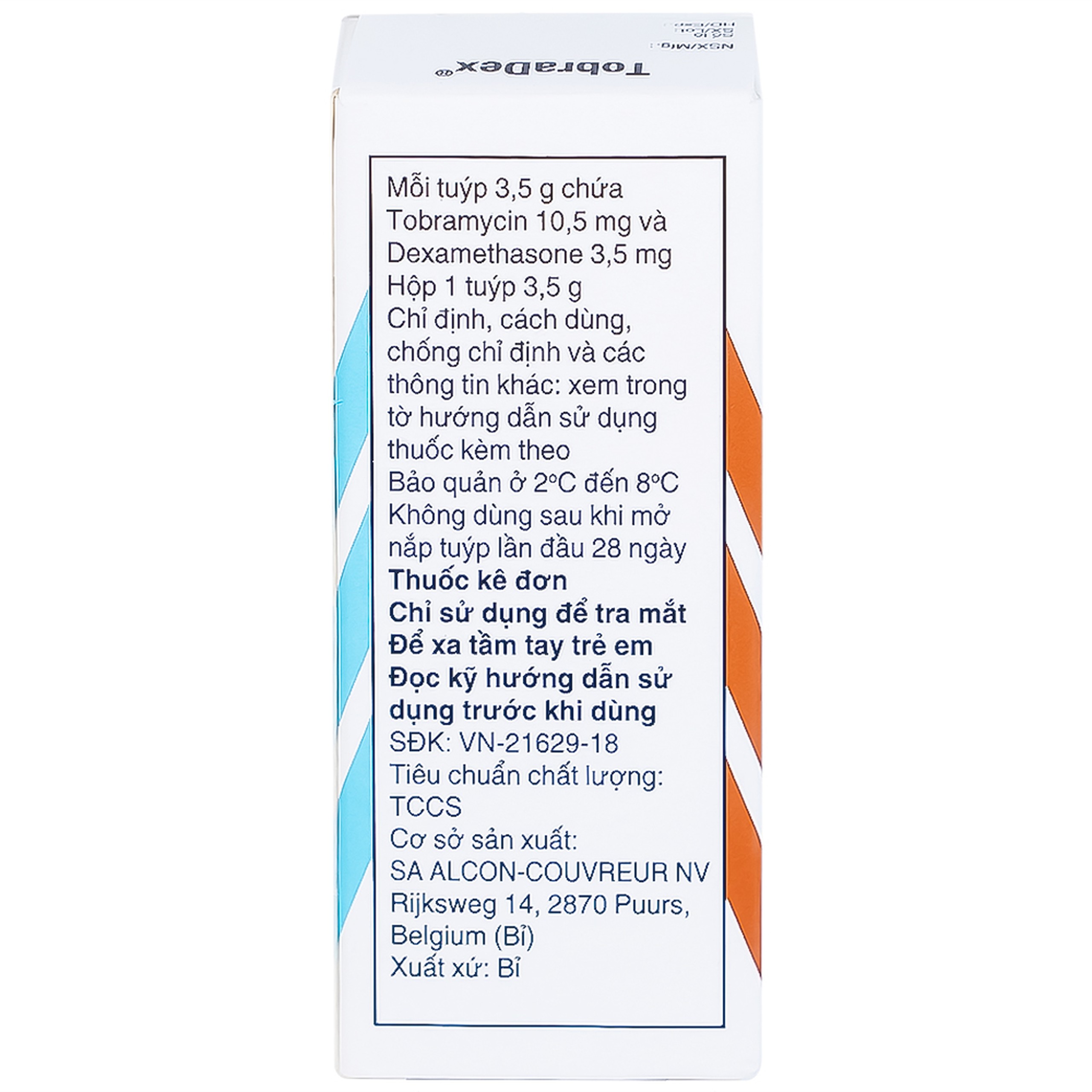 Thuốc mỡ tra mắt TobraDex Alcon điều trị viêm và nhiễm khuẩn (3,5g)