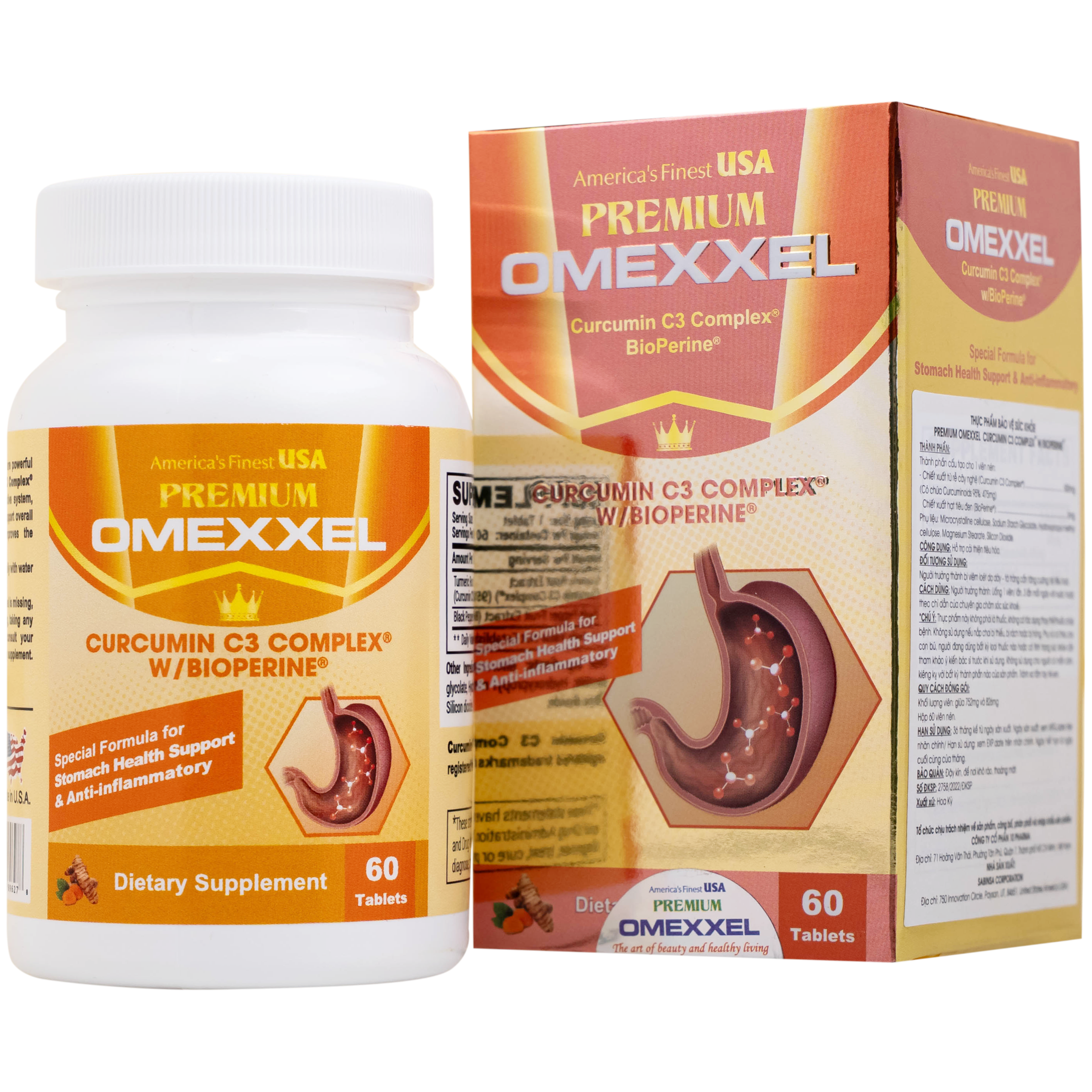 Viên uống Premium Omexxel Curcumin C3 Complex W/Bioperine hỗ trợ cải thiện tiêu hóa (60 viên)