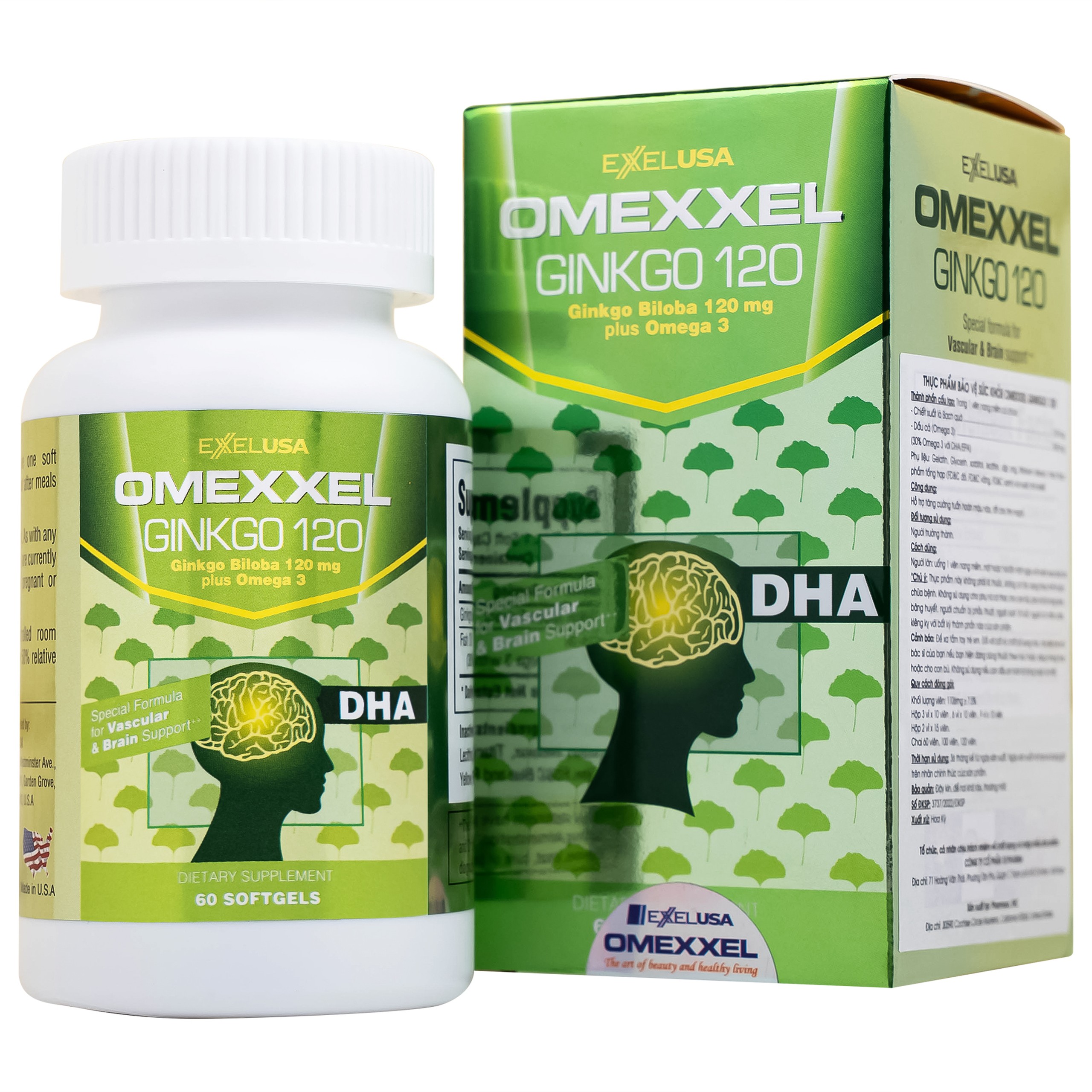 Viên uống Omexxel Ginkgo 120 hỗ trợ tăng cường tuần hoàn máu não, tốt cho tim mạch (60 viên)