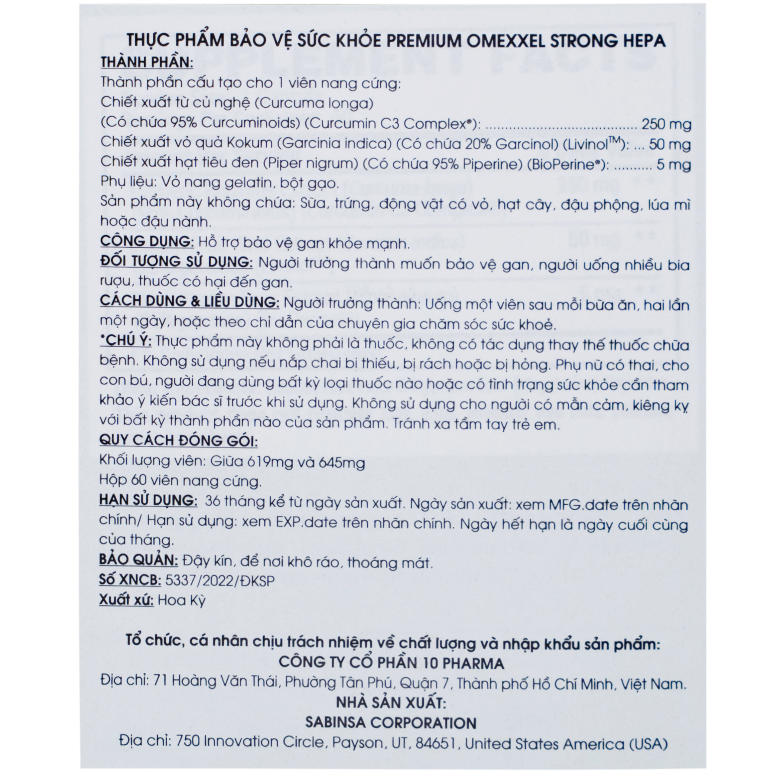 Viên uống Premium Omexxel Strong Hepa hỗ trợ bảo vệ gan (60 viên)