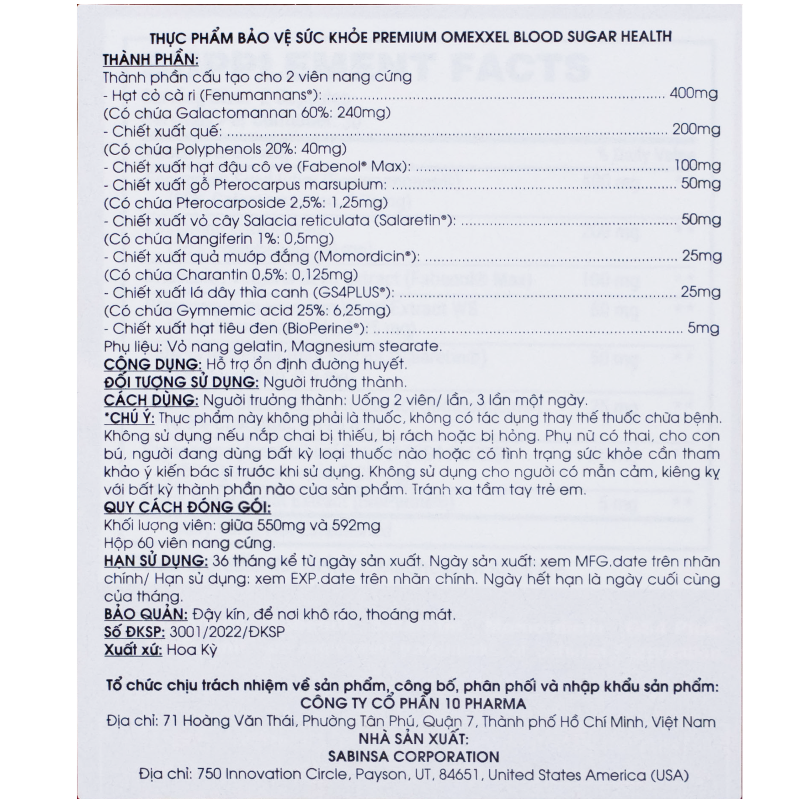 Viên uống hỗ trợ ổn định đường huyết Premium Omexxel Blood Sugar Health (60 viên)