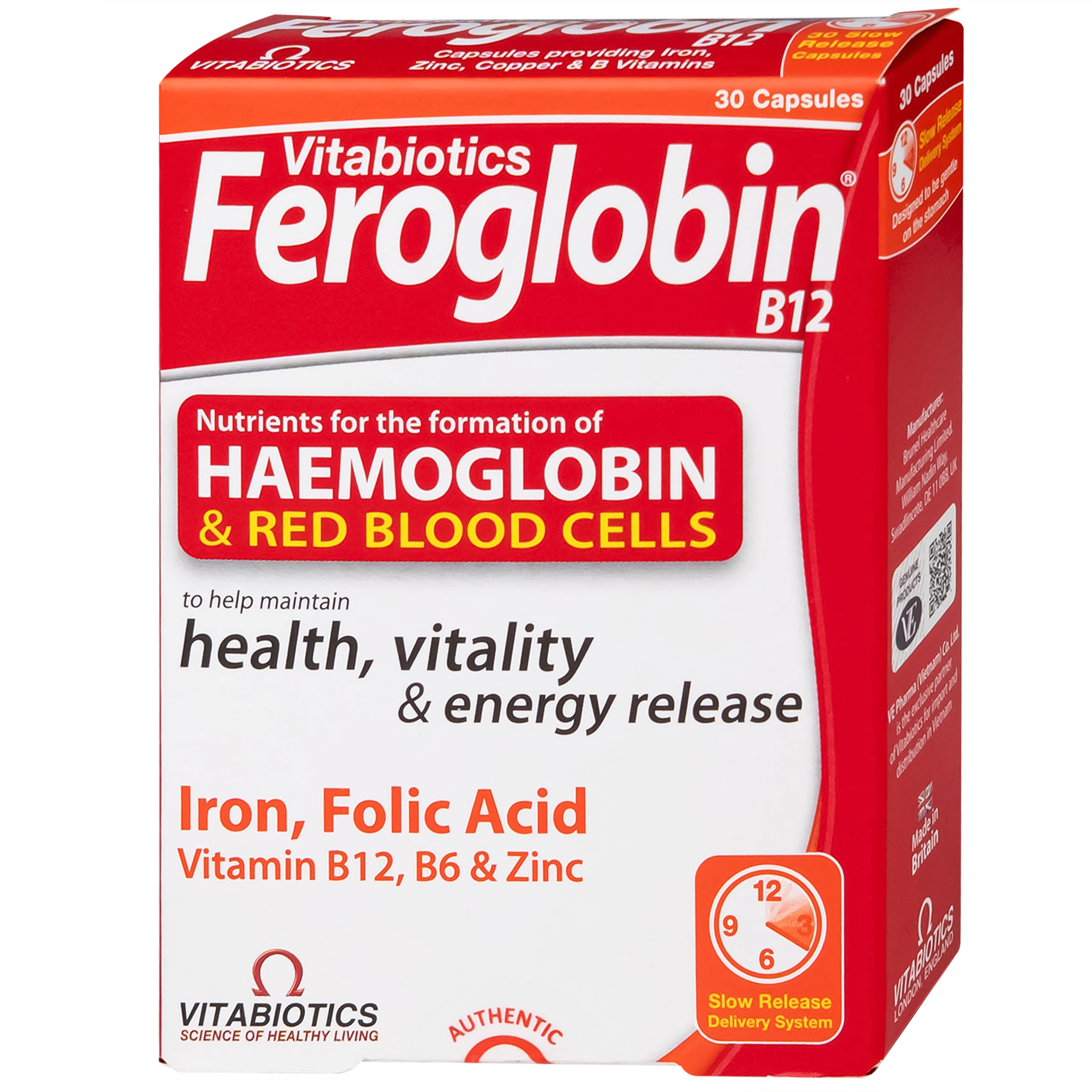 Viên uống Feroglobin B12 Vitabiotics hỗ trợ tăng khả năng tạo máu, tăng cường sức khỏe (30 viên)