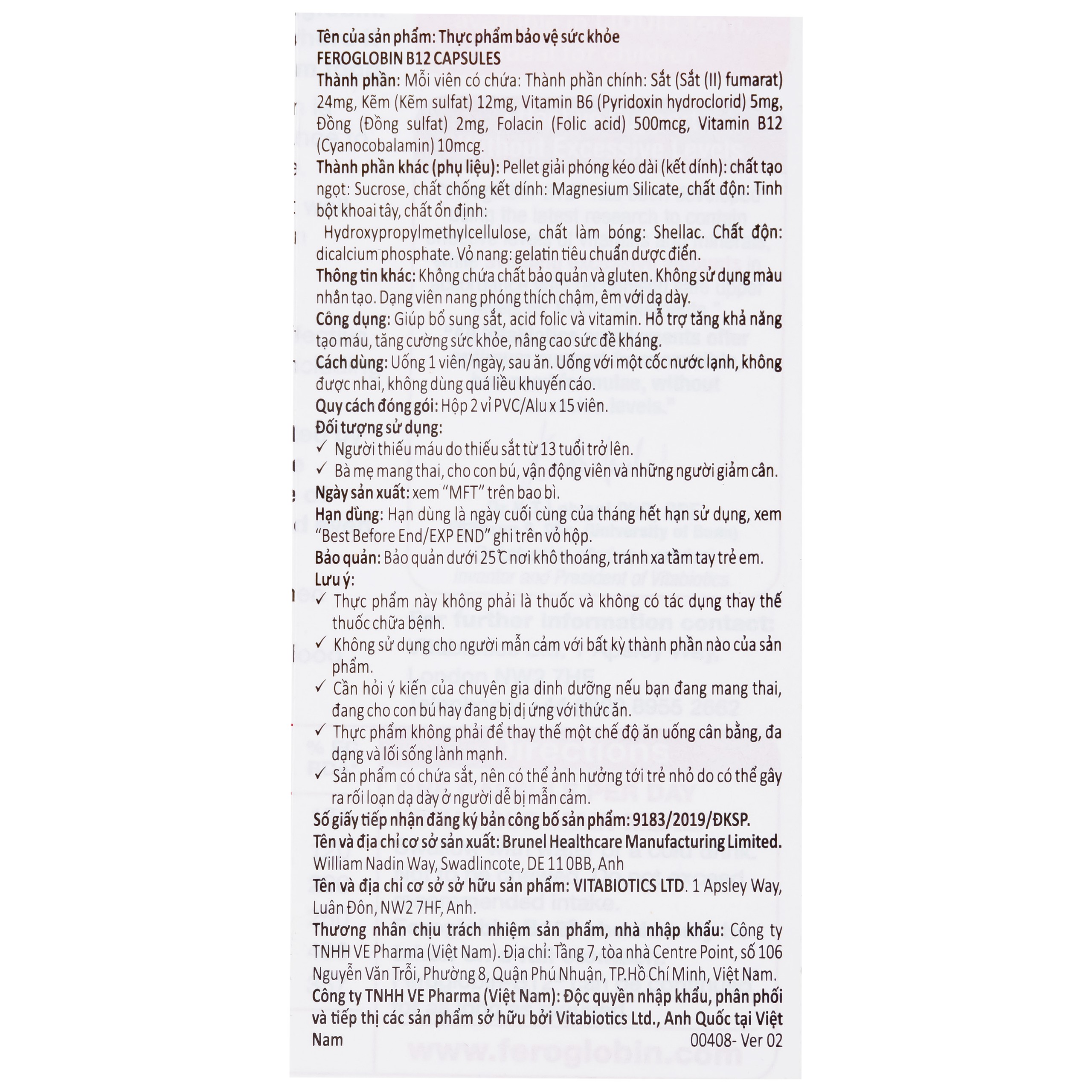 Viên uống Feroglobin B12 Vitabiotics hỗ trợ tăng khả năng tạo máu, tăng cường sức khỏe (30 viên)