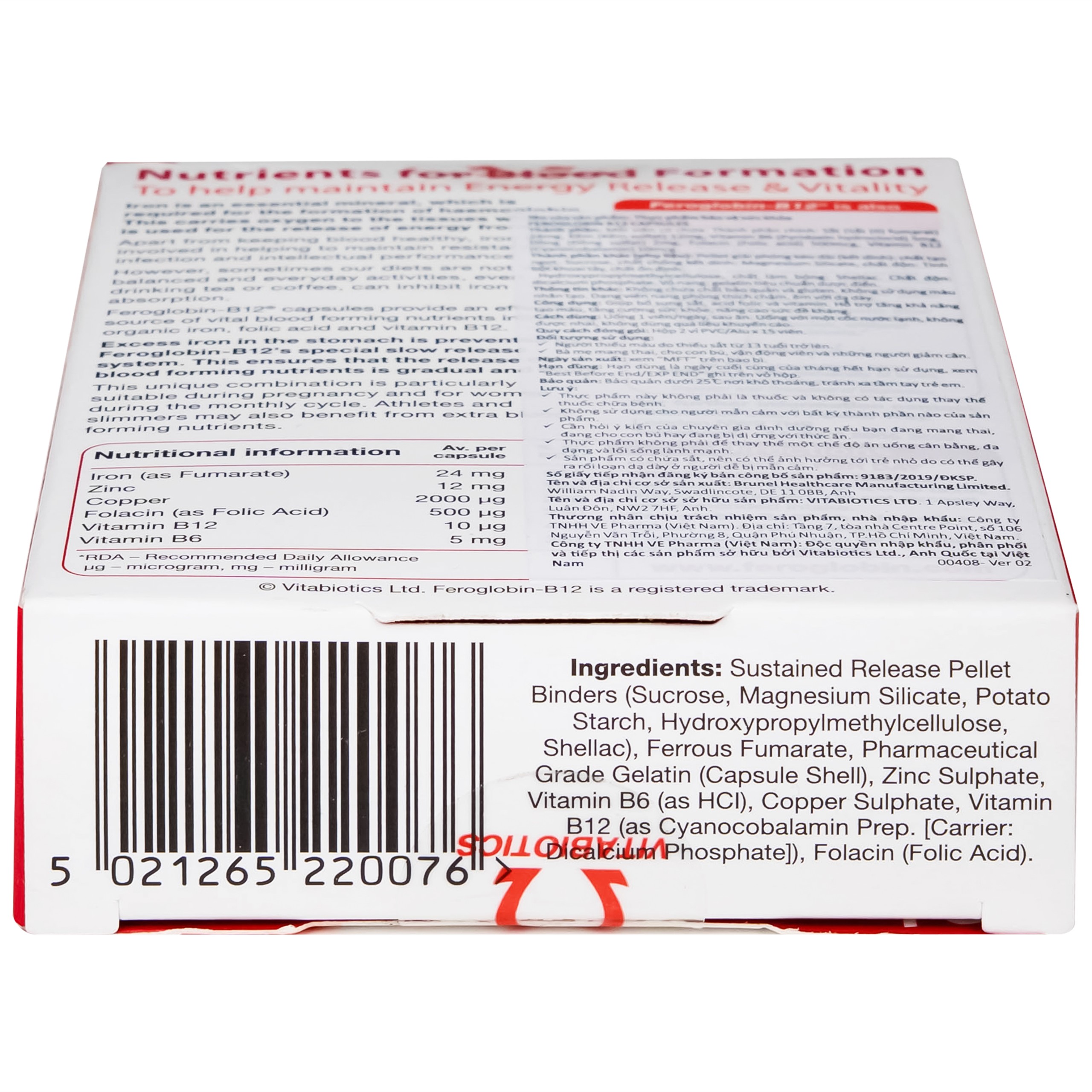 Viên uống Feroglobin B12 Vitabiotics hỗ trợ tăng khả năng tạo máu, tăng cường sức khỏe (30 viên)