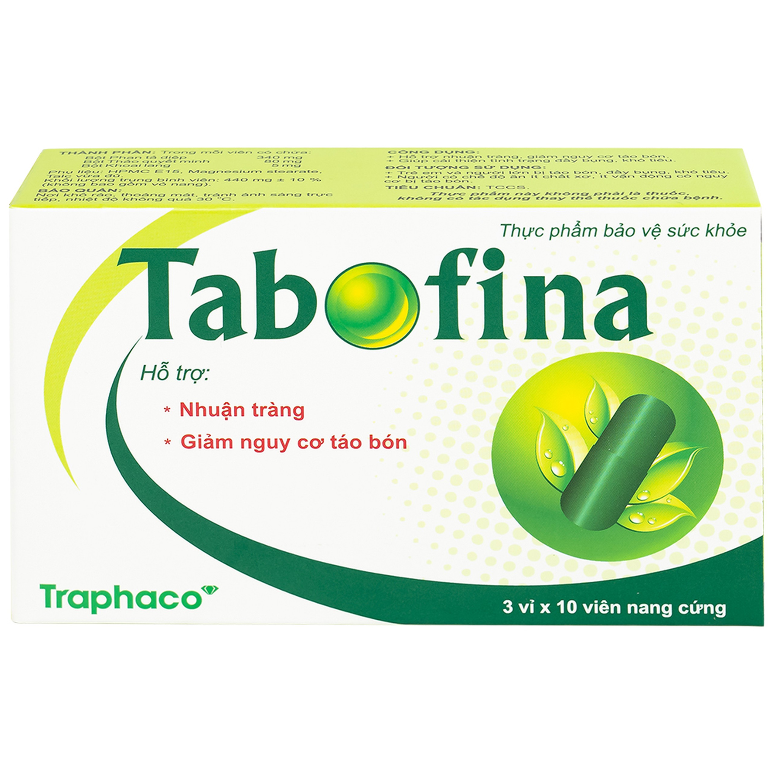 Viên hỗ trợ giảm nguy cơ táo bón Tabofina Traphaco (3 vỉ x 10 viên)
