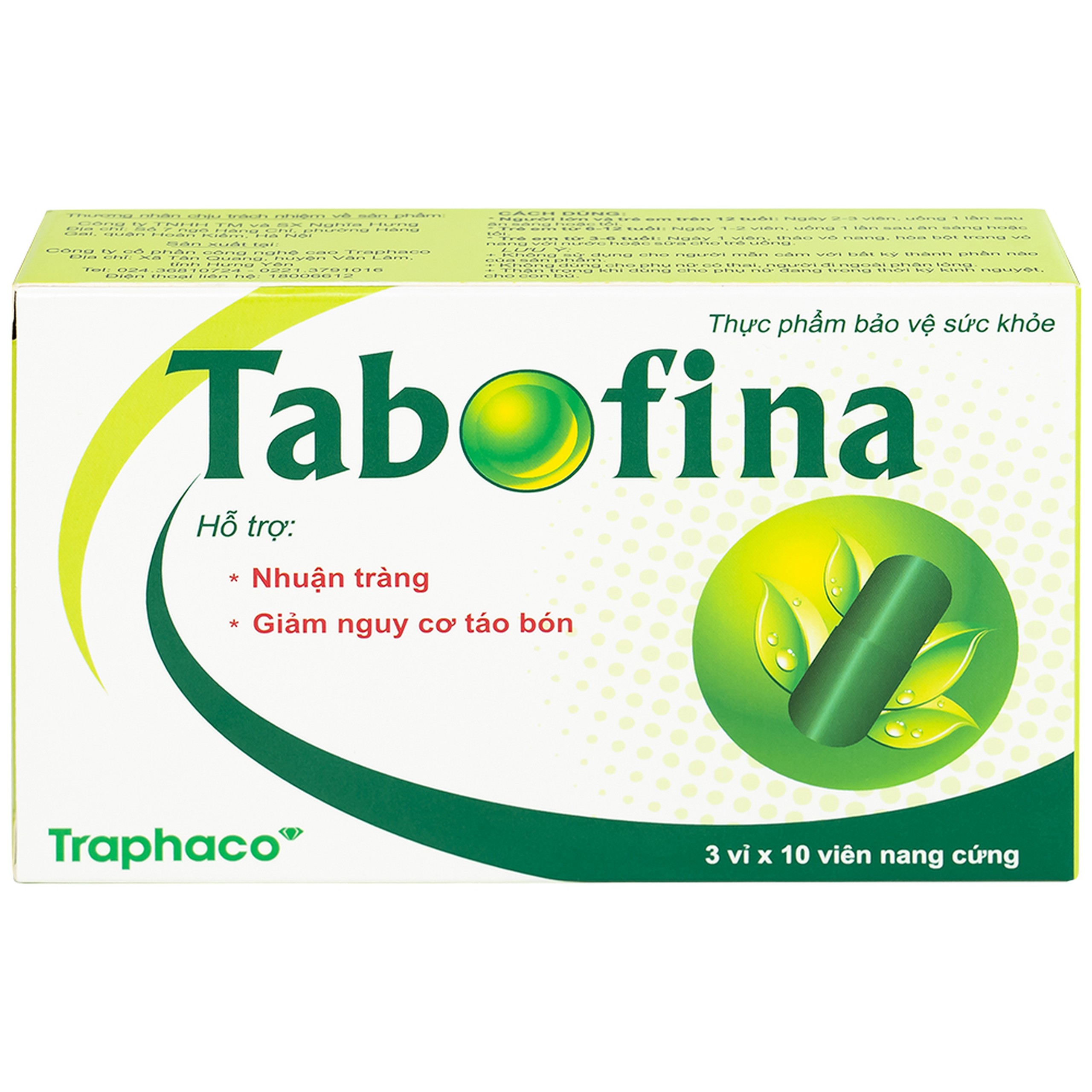 Viên hỗ trợ giảm nguy cơ táo bón Tabofina Traphaco (3 vỉ x 10 viên)