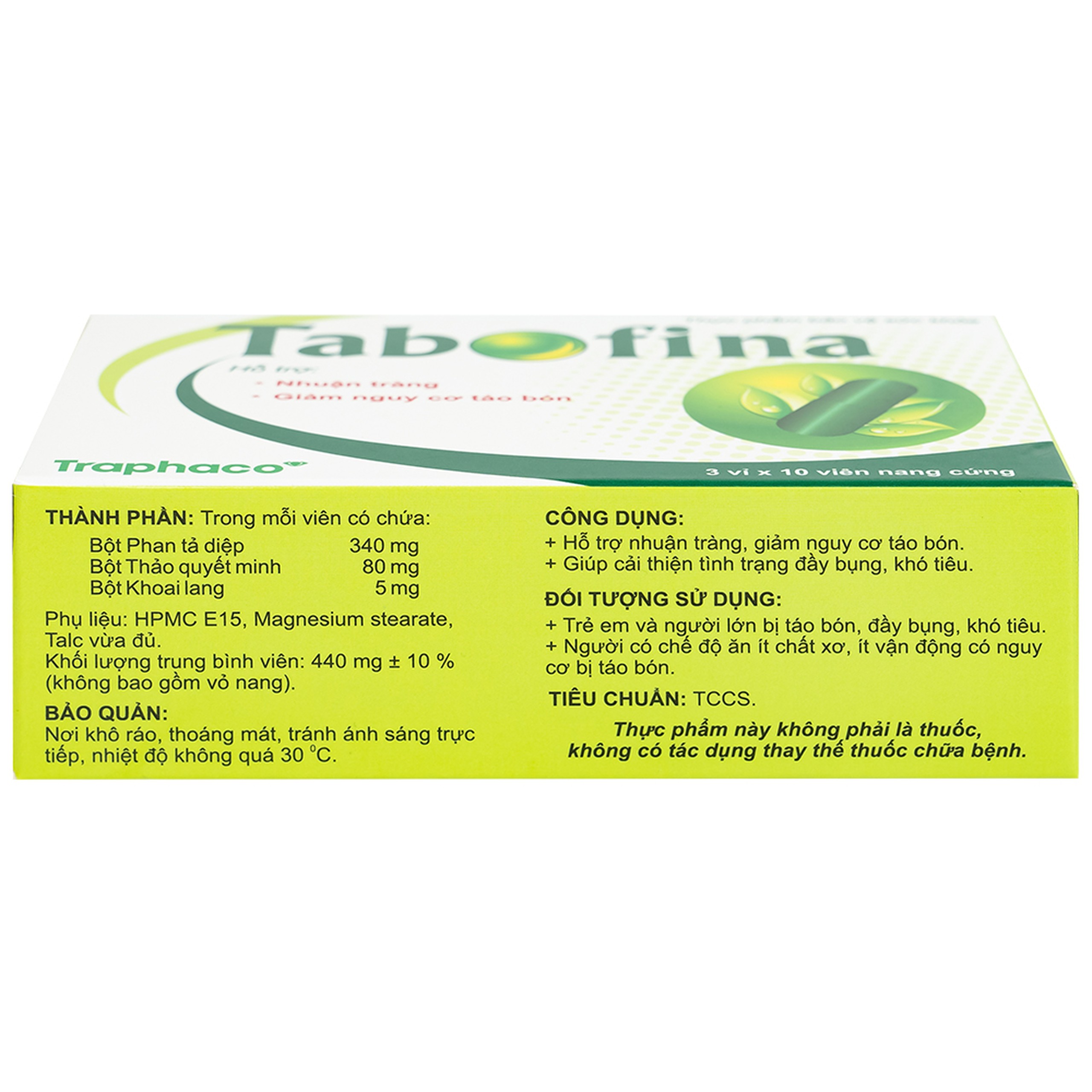 Viên hỗ trợ giảm nguy cơ táo bón Tabofina Traphaco (3 vỉ x 10 viên)