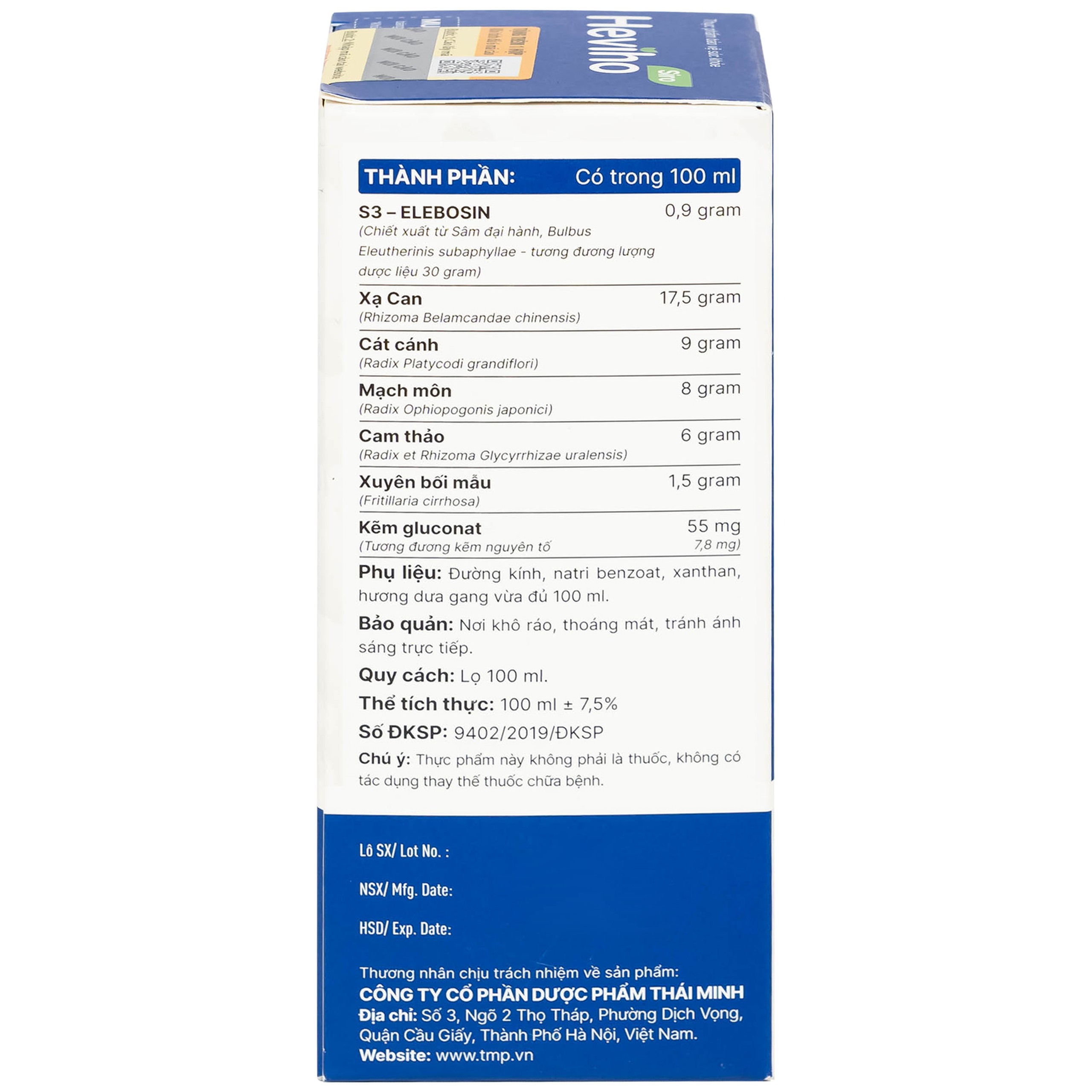 Viên uống giảm ho long đờm Heviho Thái Minh (100ml)