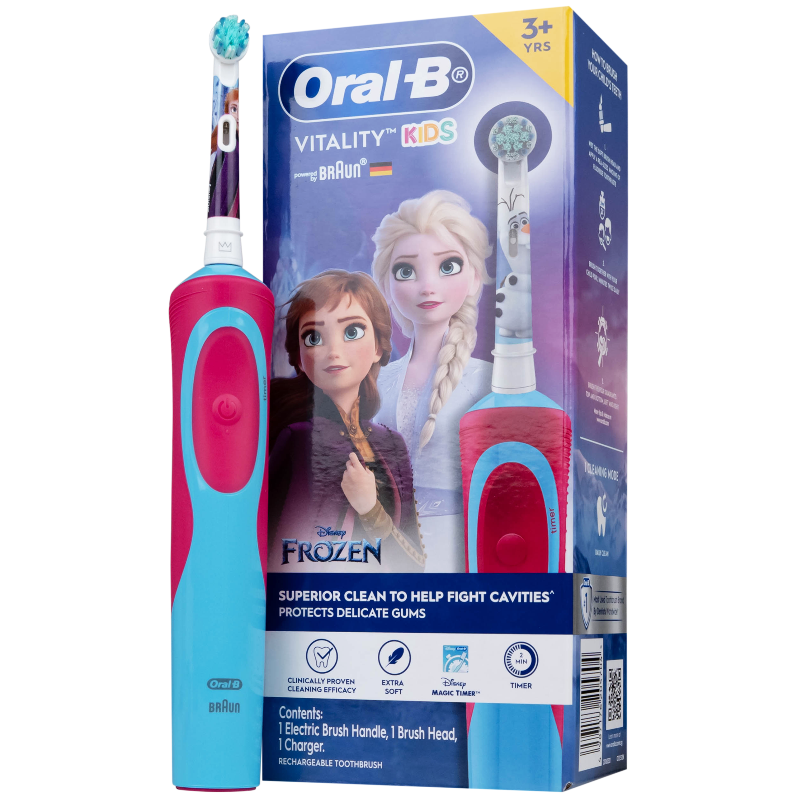 Bàn chải đánh răng trẻ em sạc điện Oral-B Vitality D12 Disney Frozen giúp làm sạch mảng bám trên răng một cách toàn diện