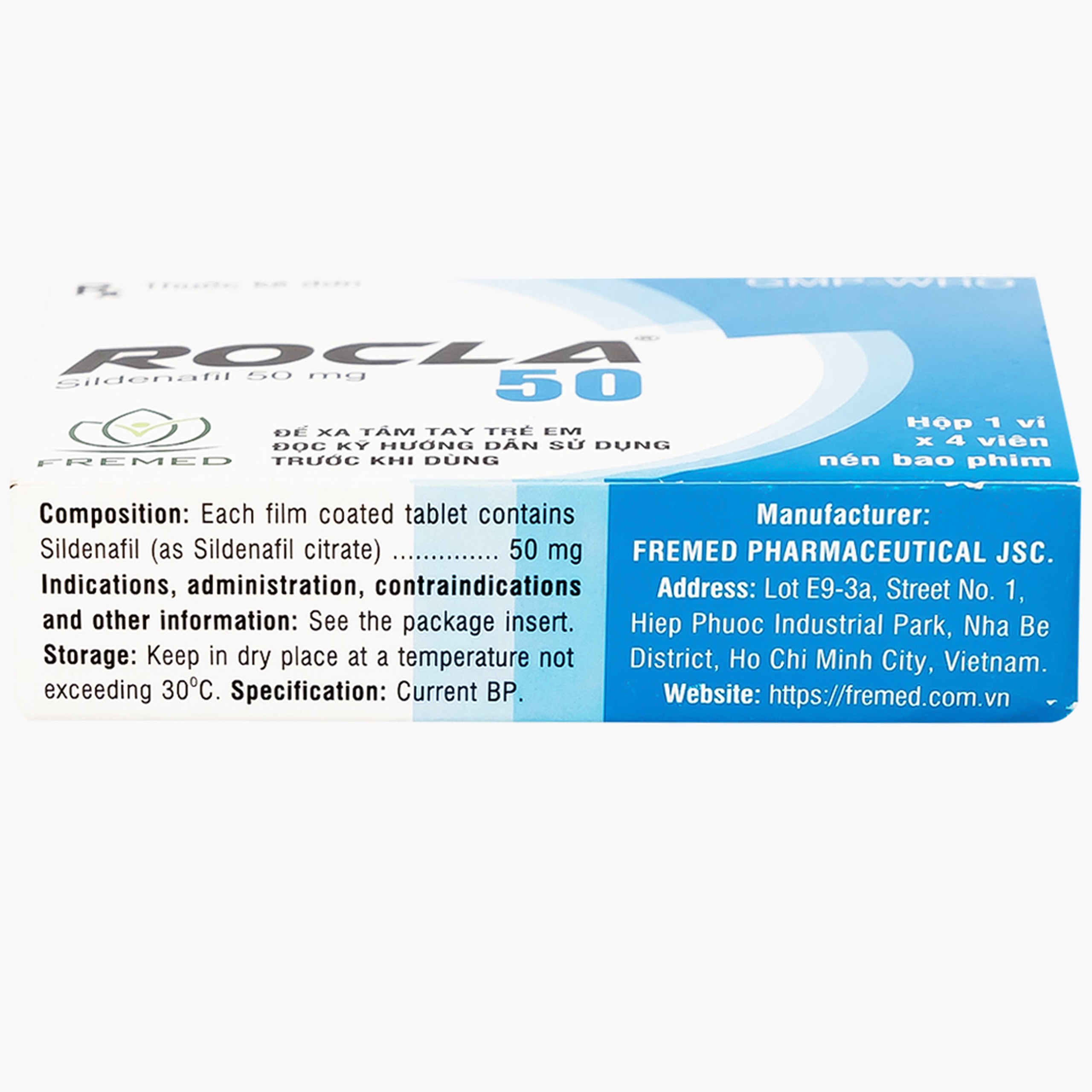 Thuốc Rocla 50 Fremed điều trị các tình trạng rối loạn cương dương (1 vỉ x 4 viên)