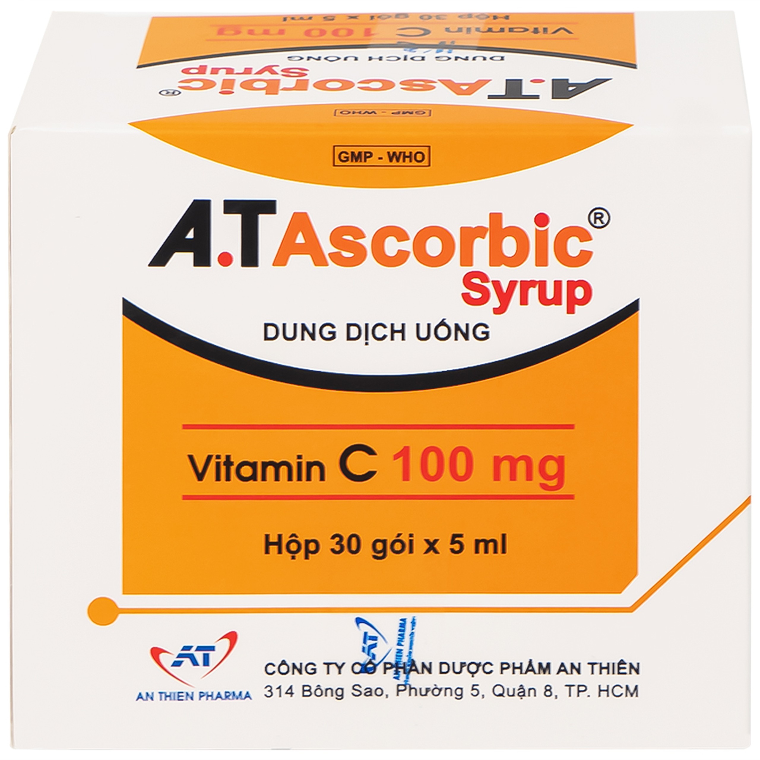 Dung dịch uống A.T Ascorbic Syrup 100mg bổ sung vitamin C, điều trị bệnh scorbut (30 gói x 5ml)