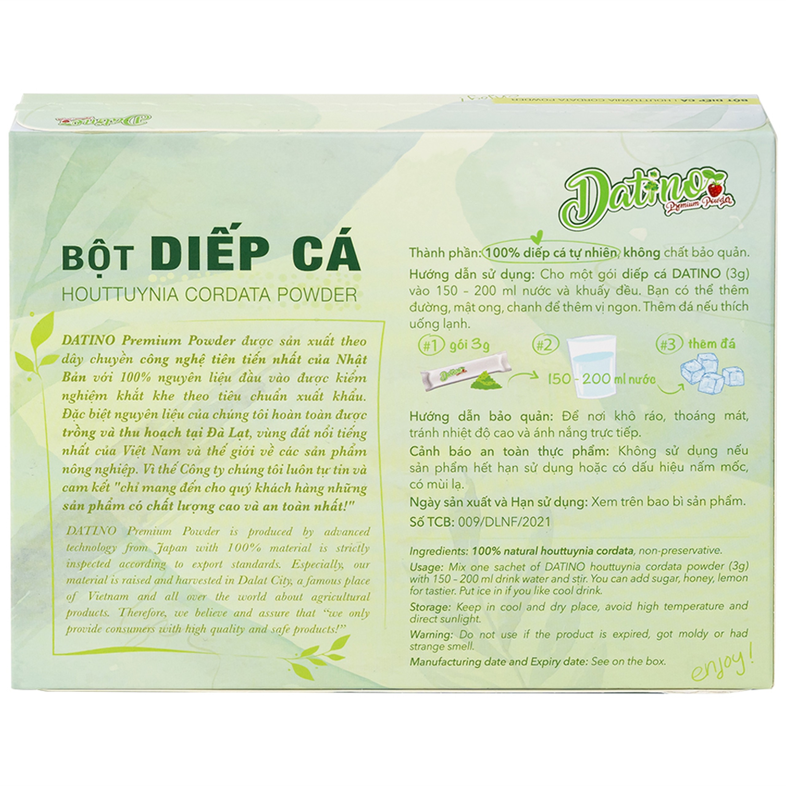 Bột Diếp Cá Nguyên Chất Datino (15 gói x 3g)