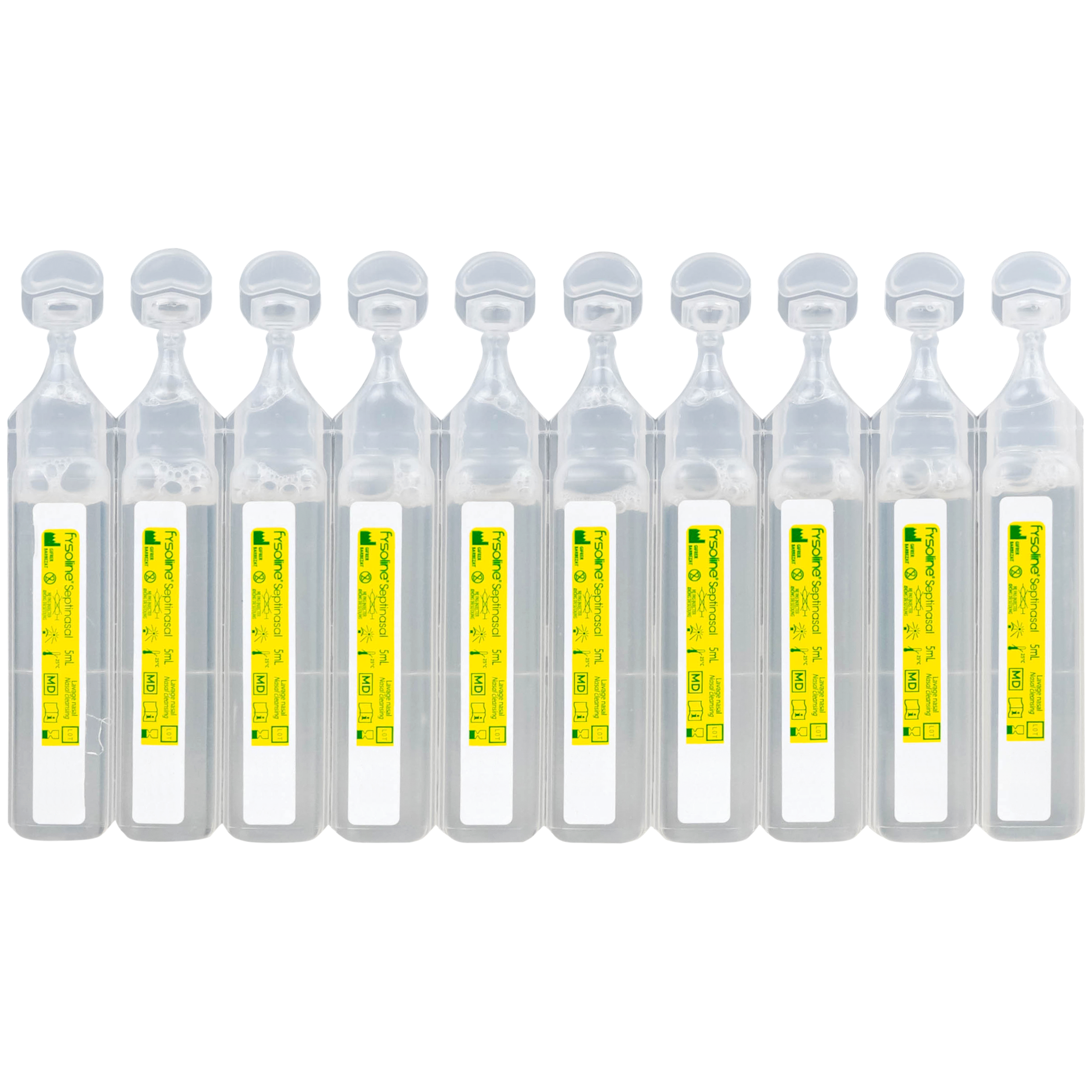 Nước muối sinh lý Fysoline Septinasal (20 ống x 5ml) giúp giảm sổ mũi, viêm mũi, nghẹt mũi, dùng được cho trẻ sơ sinh