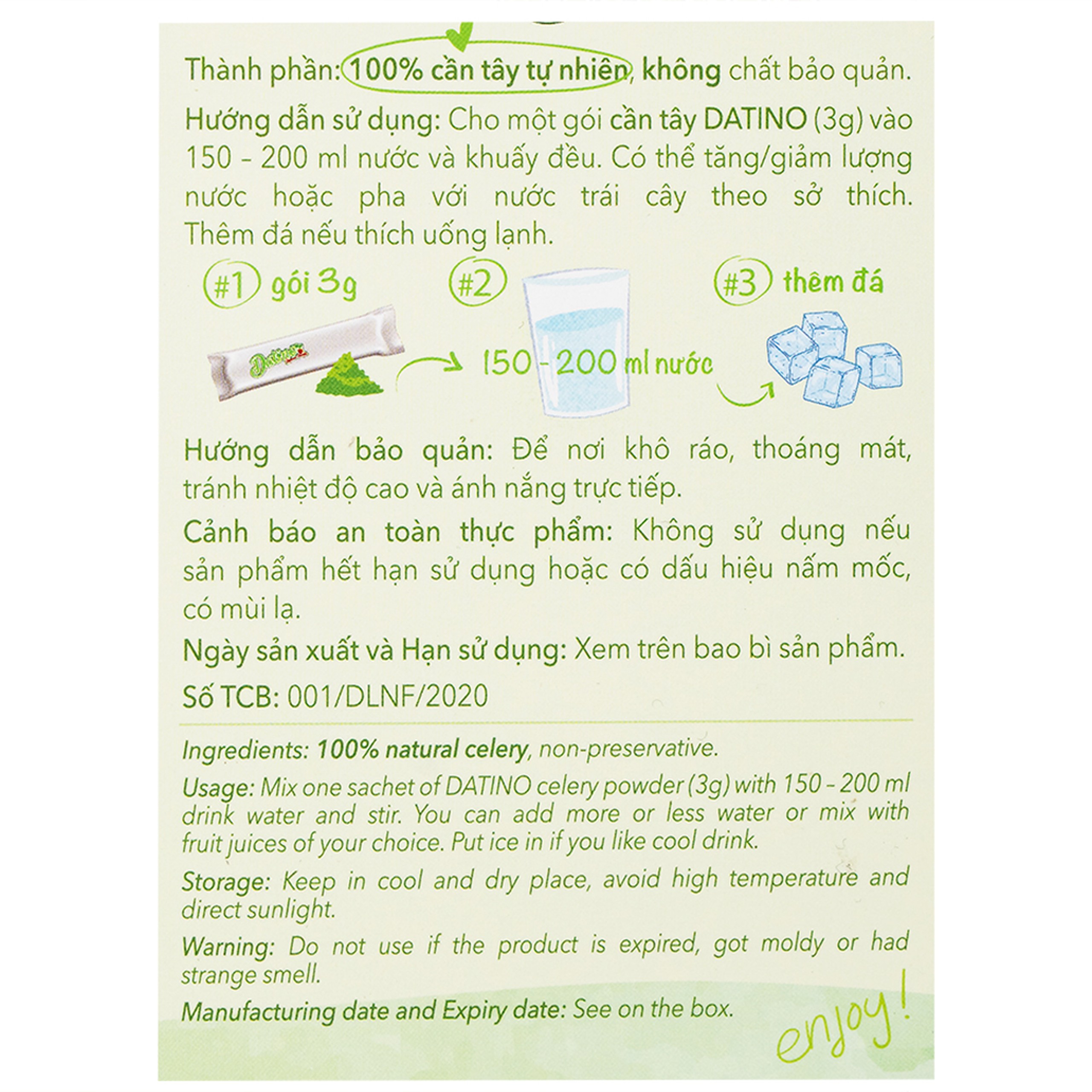 Bột Cần Tây nguyên chất Datino (3g x 15 gói)