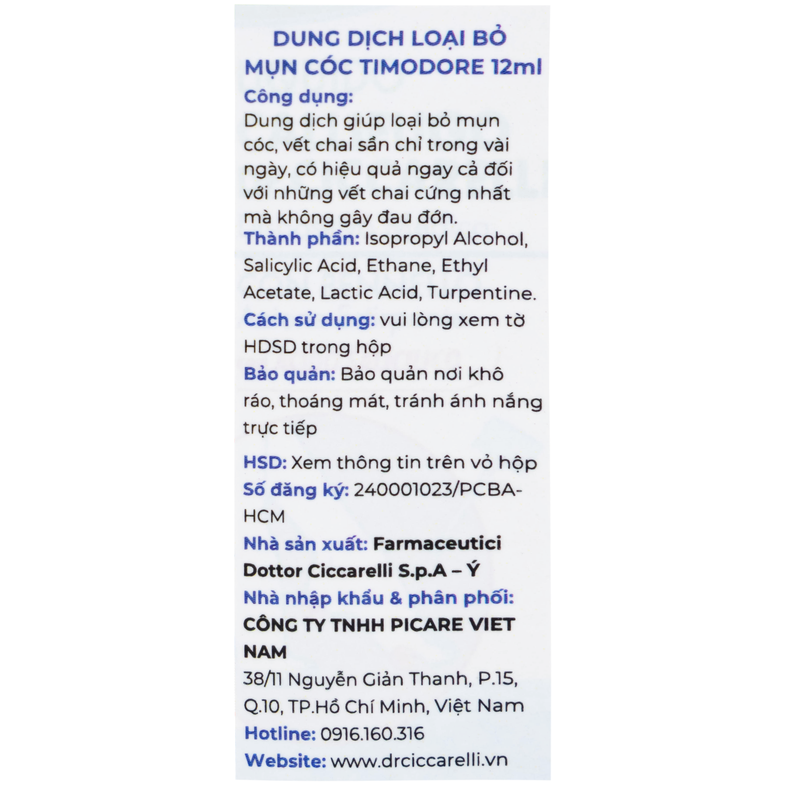 Dung dịch bôi mụn cóc Timodore 12ml hỗ trợ loại bỏ mụn cóc, vết chai sần