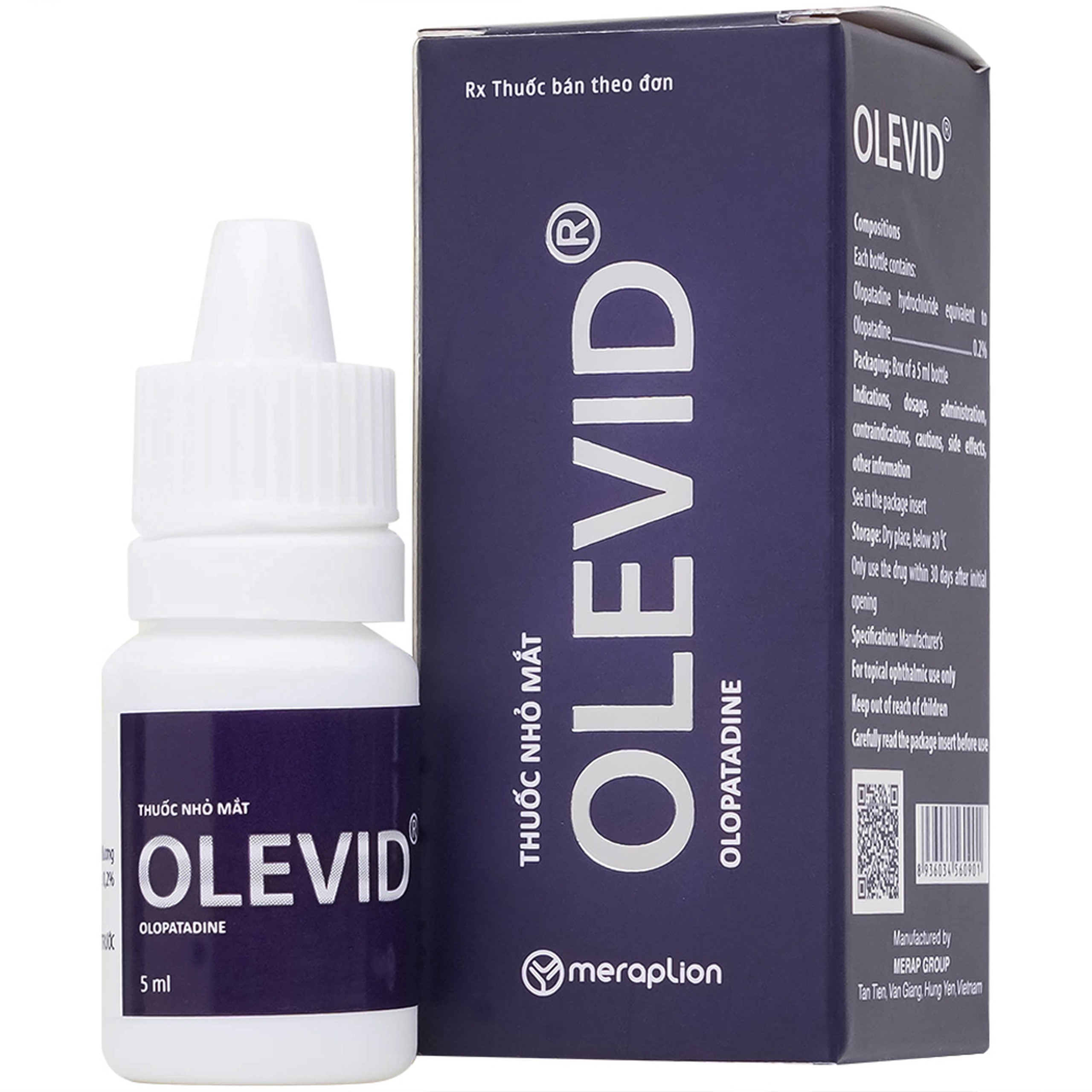 Thuốc nhỏ mắt Olevid Olopatadine 5ml Merap điều trị triệu chứng ngứa mắt của bệnh viêm kết mạc dị ứng