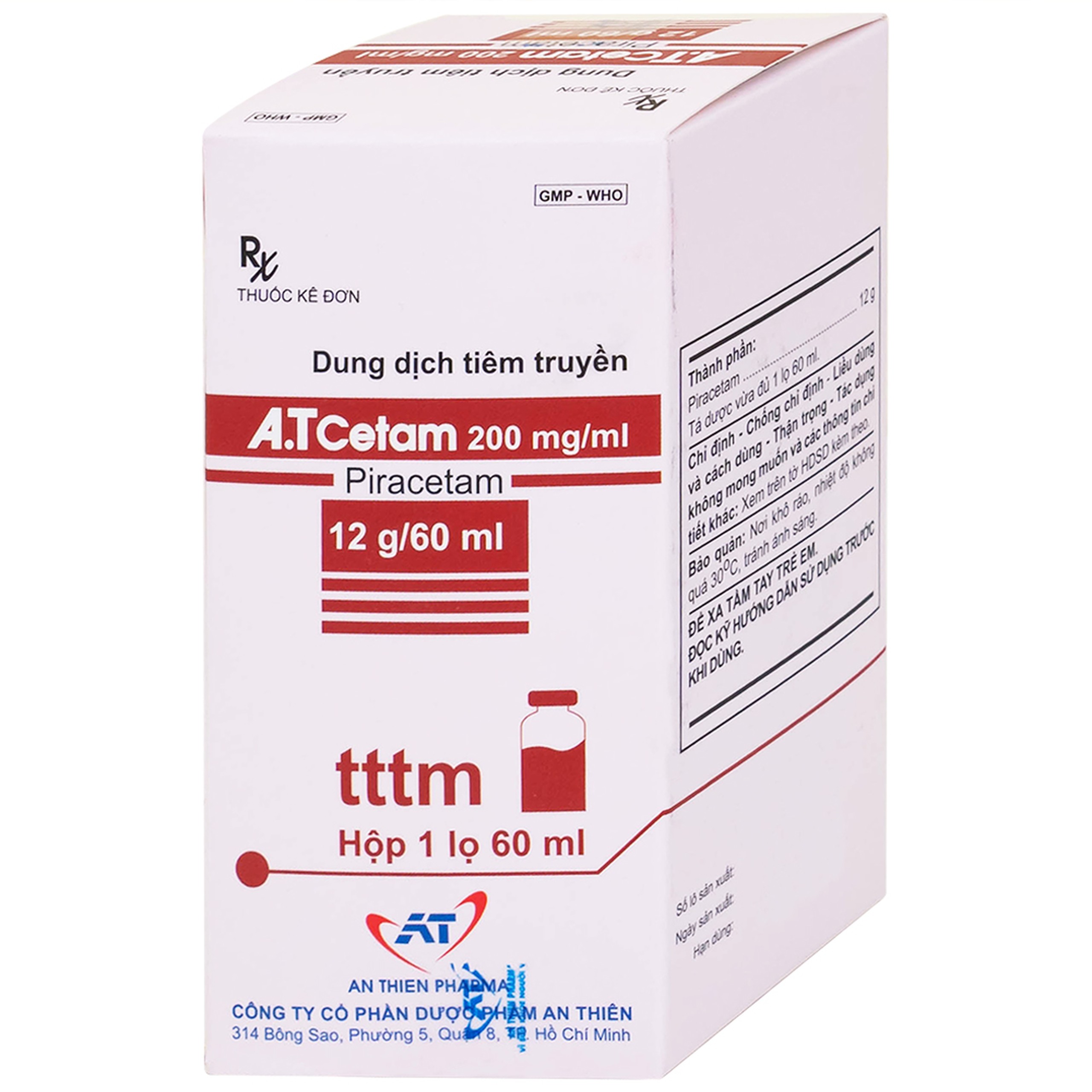 Dung dịch tiêm truyền A.T Cetam 200mg/ml An Thiên điều trị triệu chứng của hội chứng tâm thần (60ml)