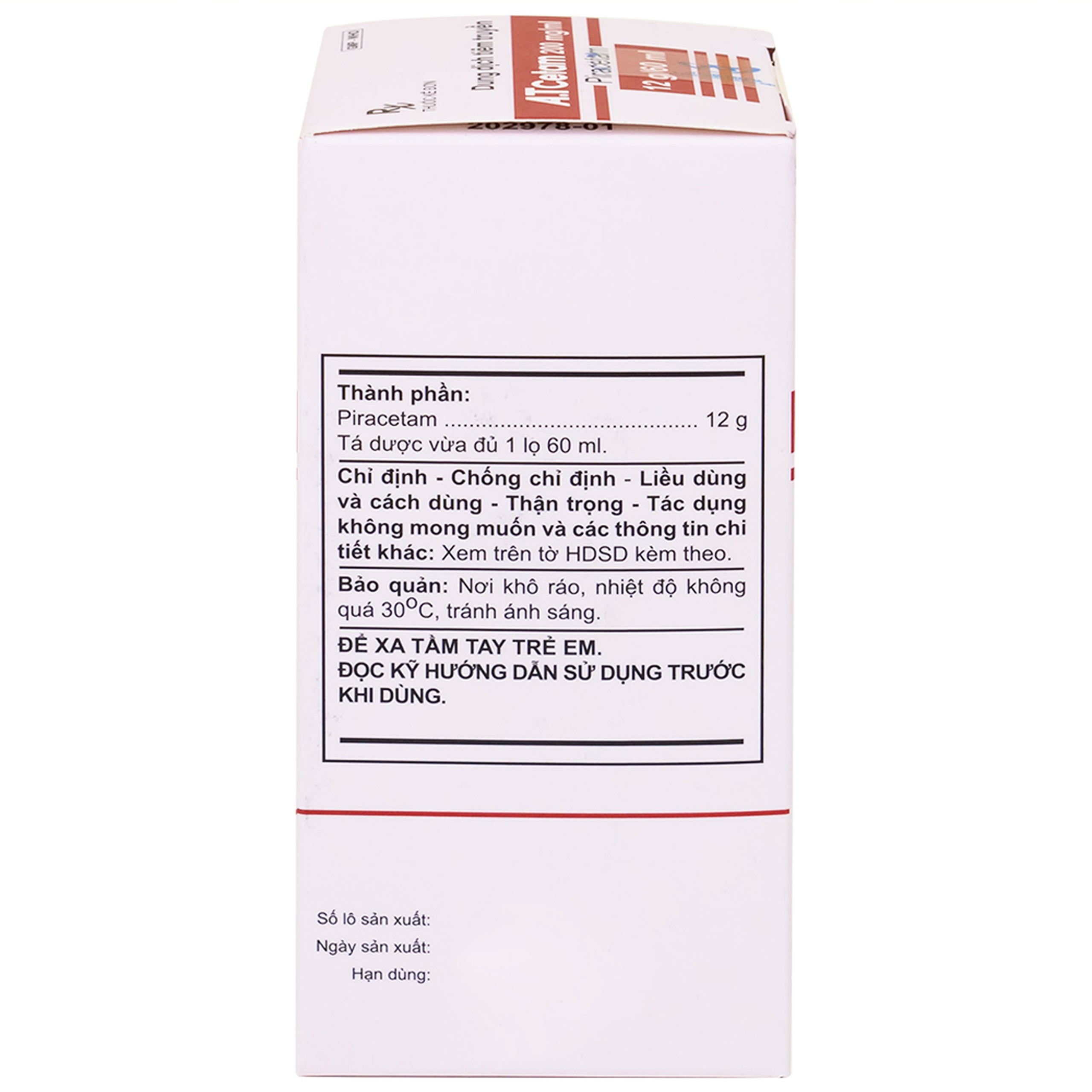 Dung dịch tiêm truyền A.T Cetam 200mg/ml An Thiên điều trị triệu chứng của hội chứng tâm thần (60ml)