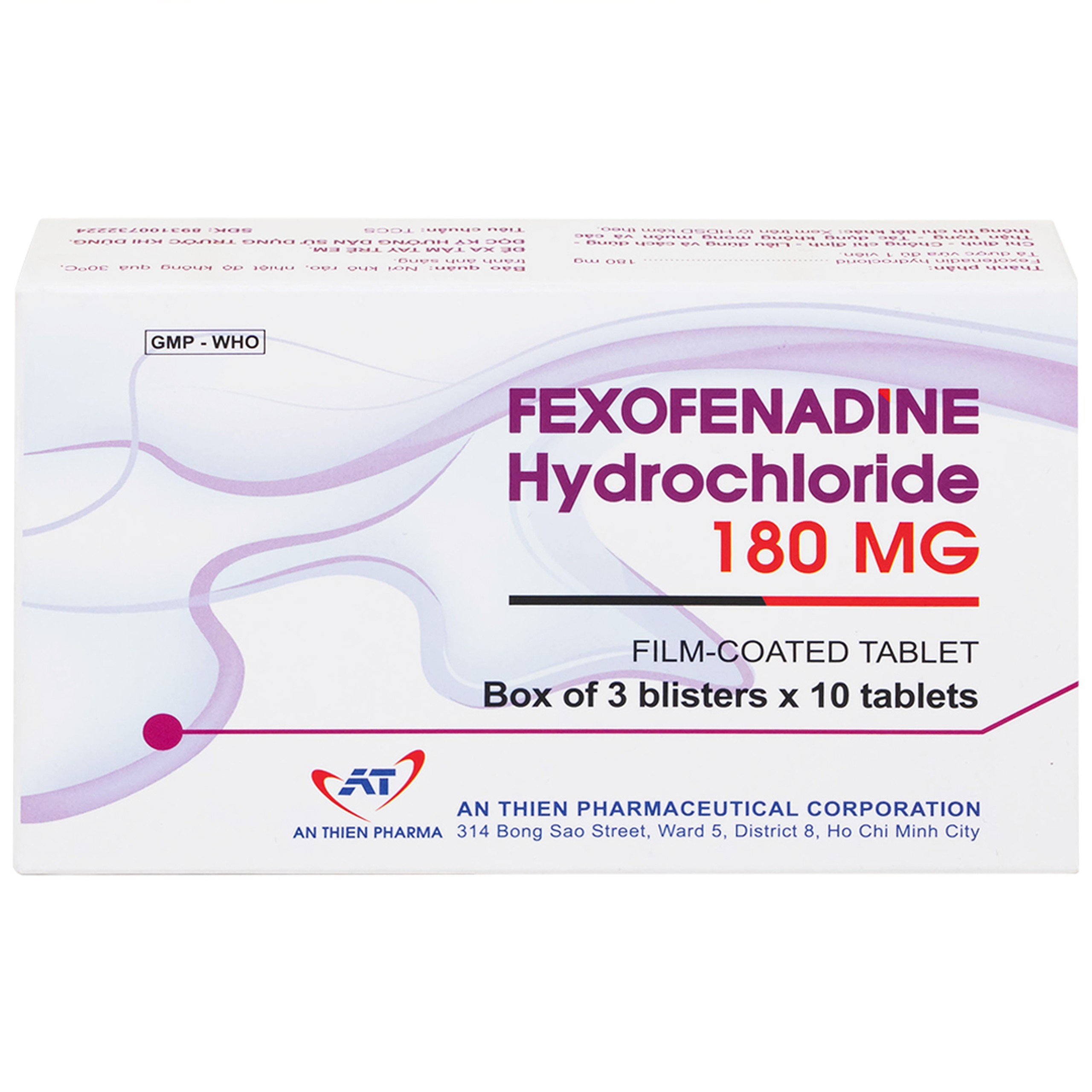 Thuốc Fexofenadine Hydrochloride 180mg An Thiên điều trị viêm mũi dị ứng theo mùa (3 vỉ x 10 viên)