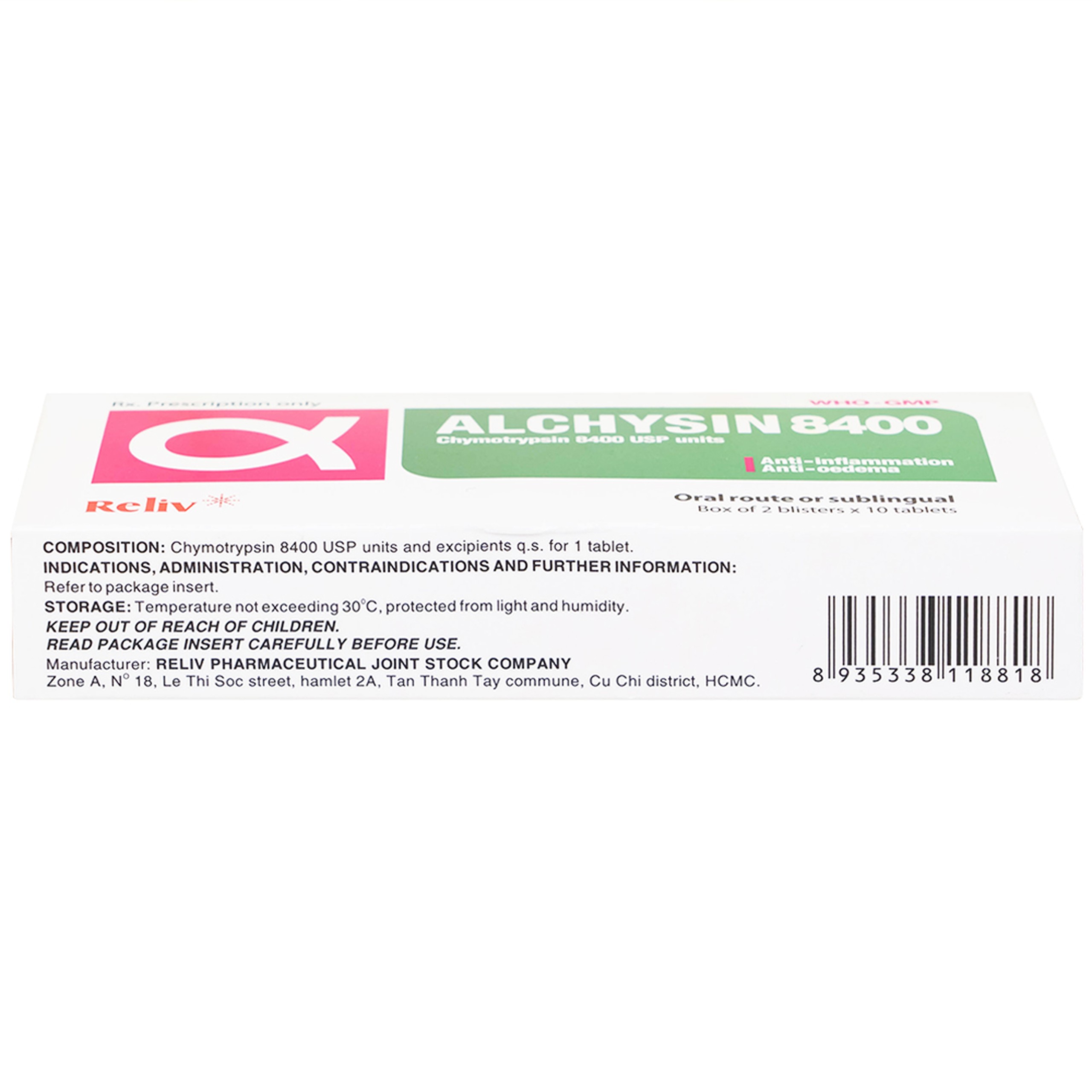 Thuốc Alchysin 8400 Reliv điều trị các trường hợp phù nề sau chấn thương (2 vỉ x 10 viên)