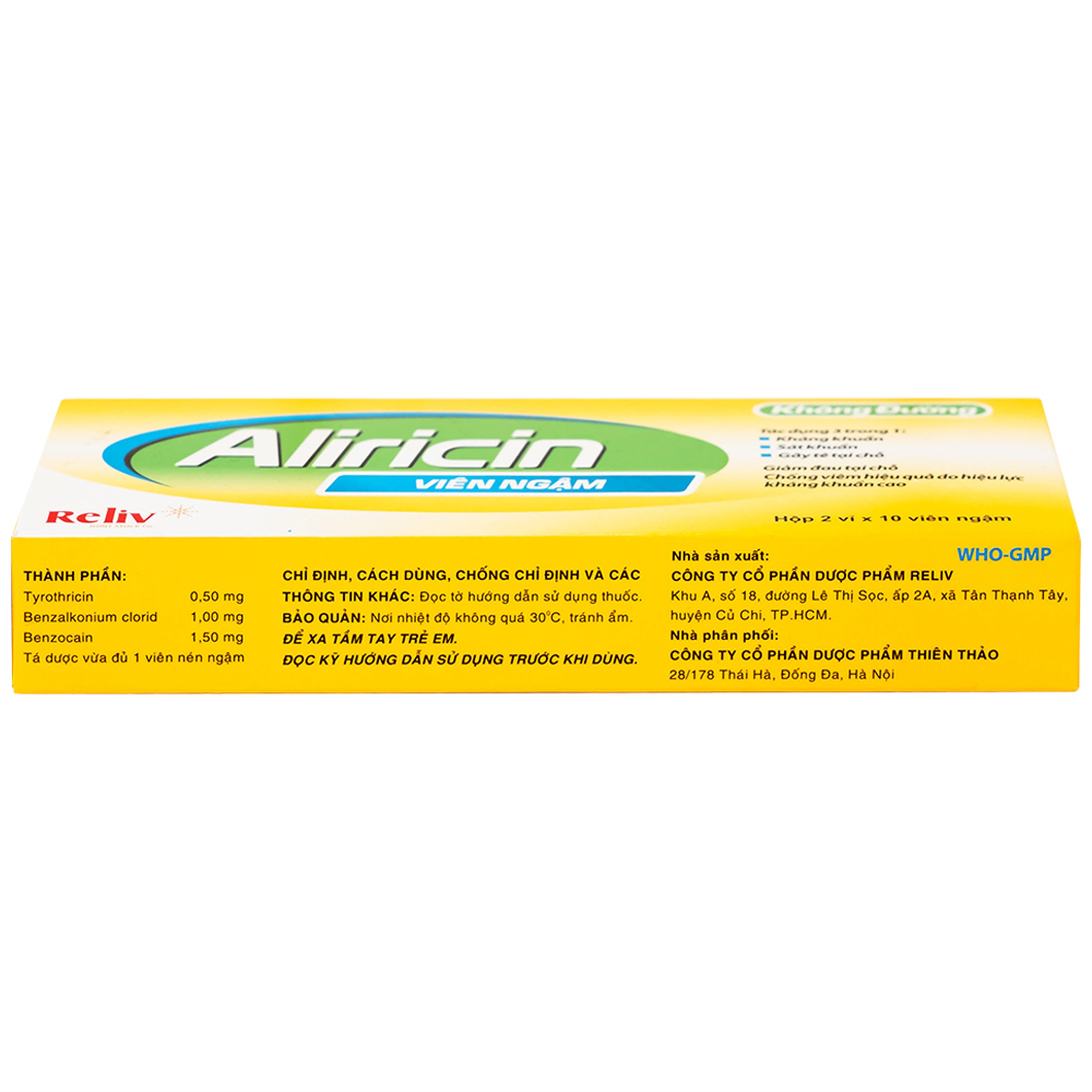 Thuốc Aricicin Reliv điều trị viêm họng, viêm amidan, viêm miệng, viêm hầu (2 vỉ x 10 viên)