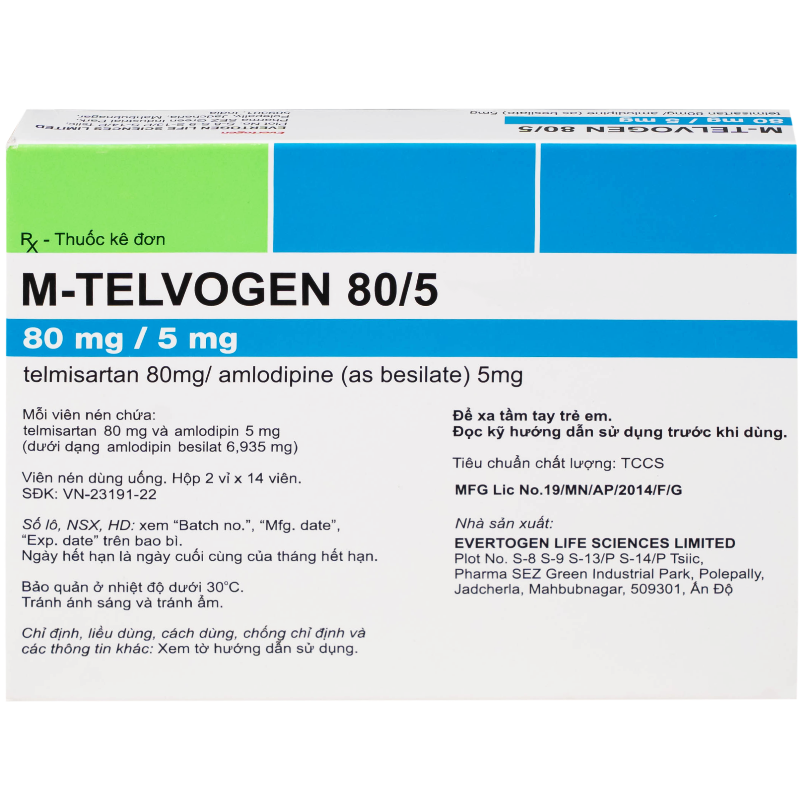 Thuốc M-Telvogen 80/5mg Evertogen điều trị tăng huyết áp đơn độc hoặc kết hợp với thuốc khác (2 vỉ x 14 viên)