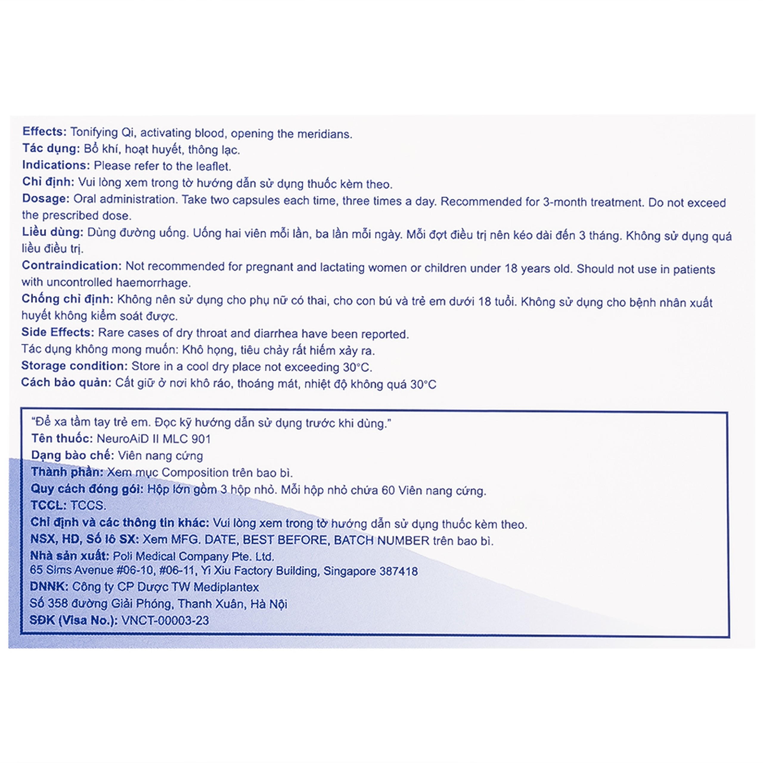 Thuốc NeuroAID II MLC 901 Moleac điều trị phục hồi chức năng cho bệnh nhân đột quỵ (3 hộp x 60 viên)