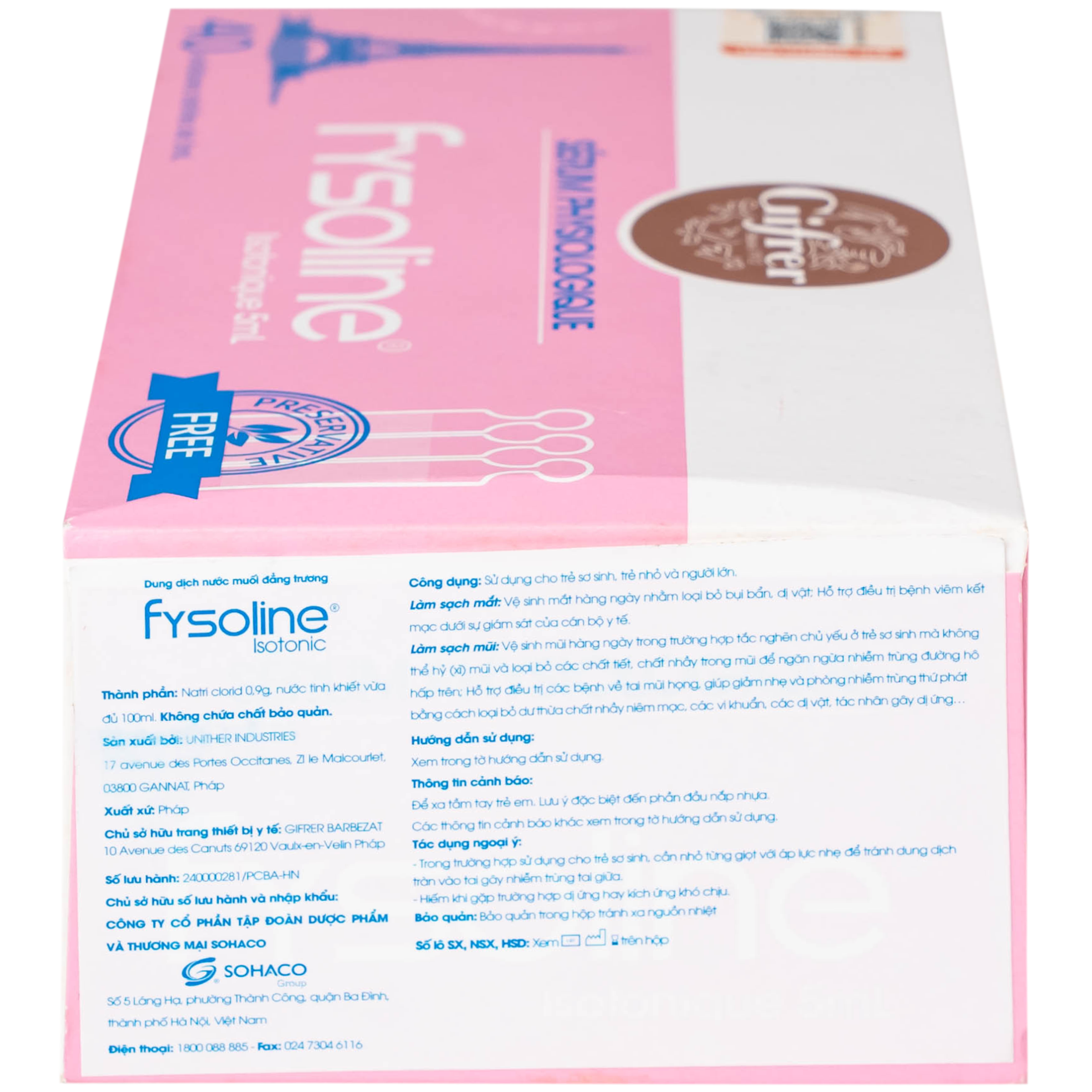 Nước muối sinh lý Fysoline Isotonique đẳng trương (40 ống x 5ml) giúp vệ sinh mắt mũi hàng ngày