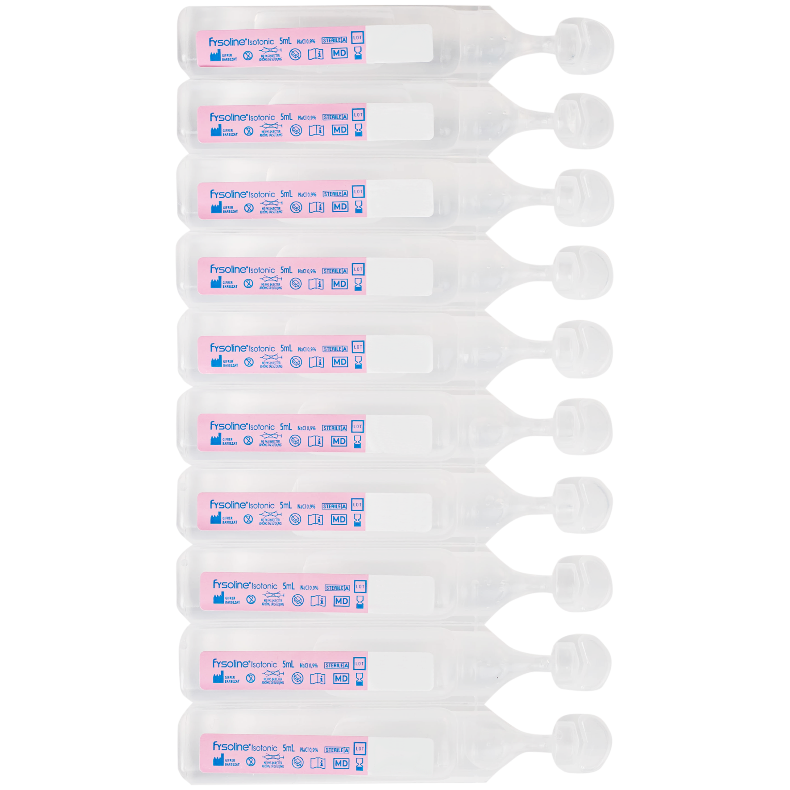 Nước muối sinh lý Fysoline Isotonique đẳng trương (40 ống x 5ml) giúp vệ sinh mắt mũi hàng ngày