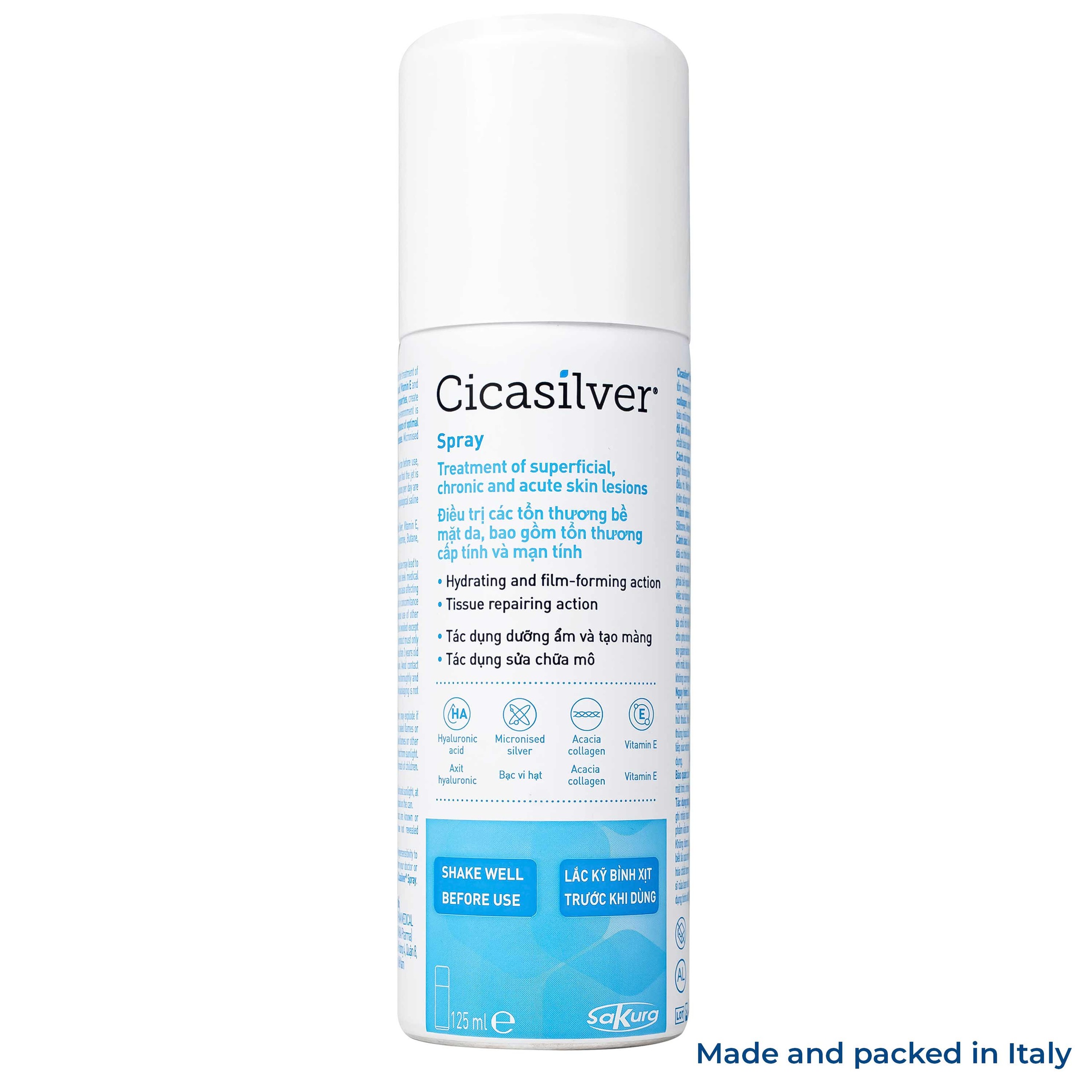 Xịt phủ vết thương, vết bỏng Cicasilver Spray 125ml giúp bảo vệ làm lành vết thương